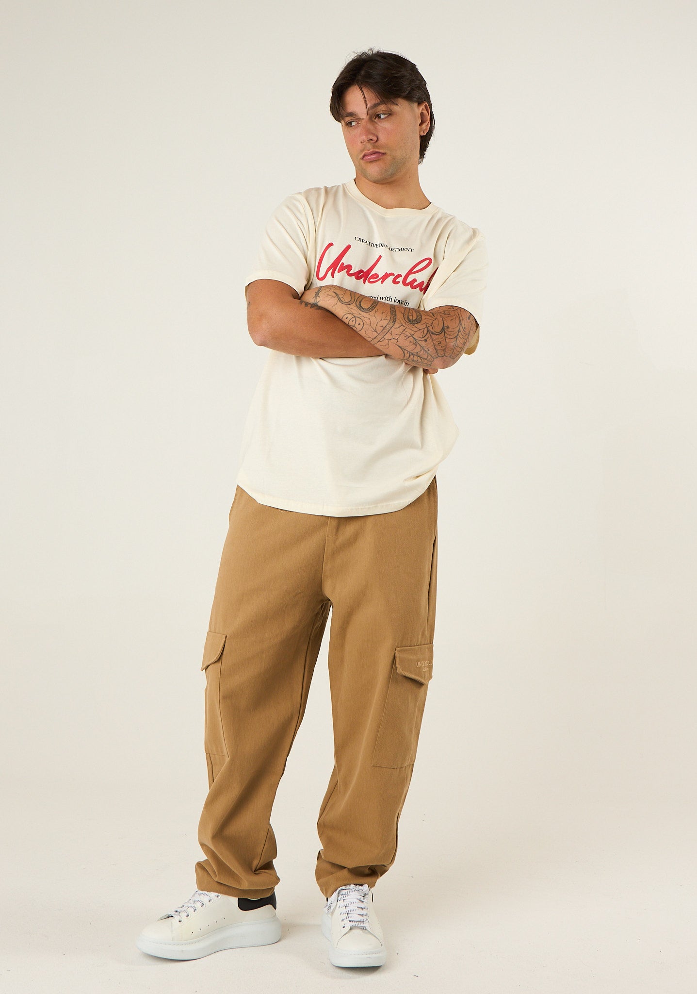 Pantalone cargo in gabardina