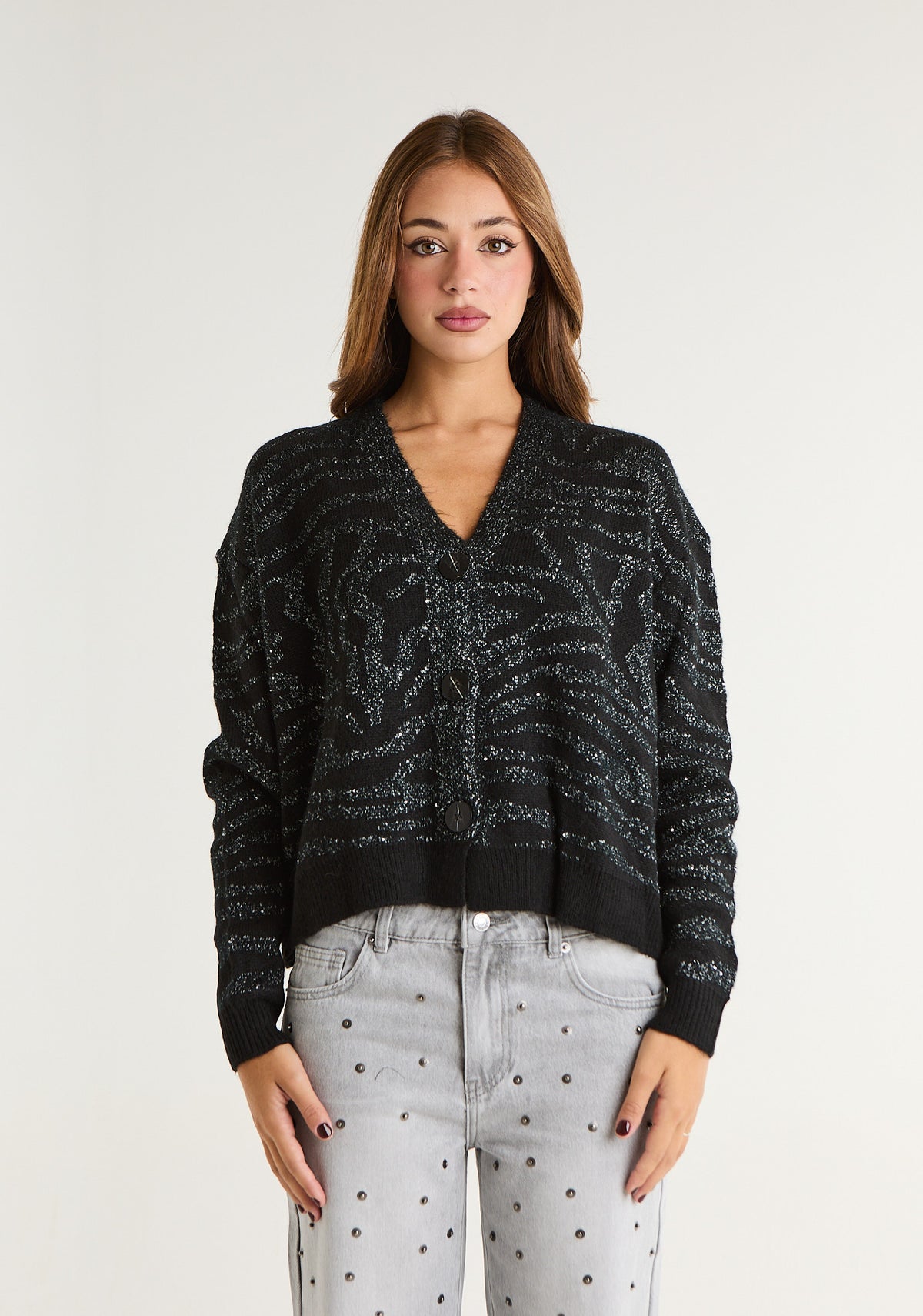Cardigan animalier lurex