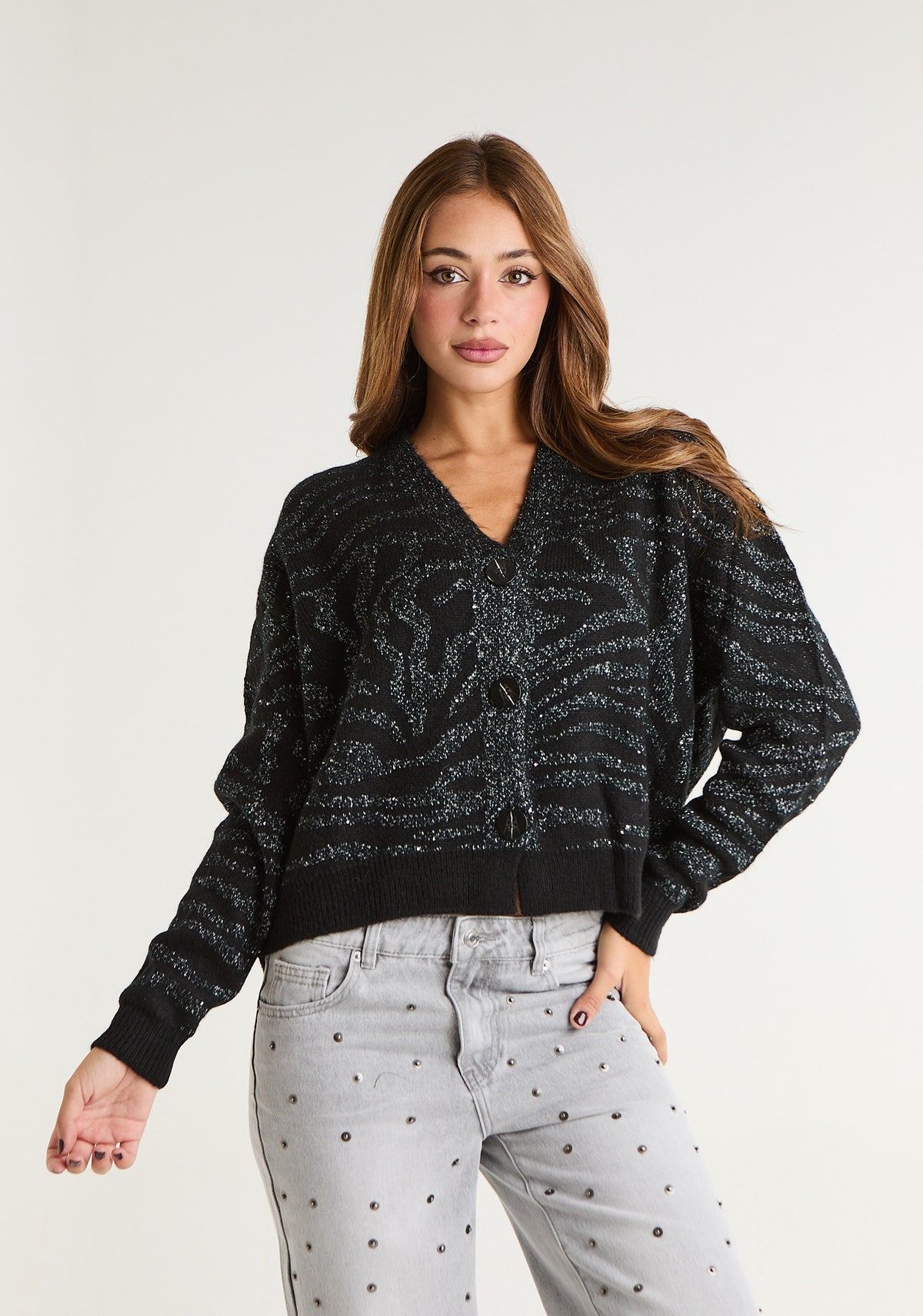 Cardigan animalier lurex