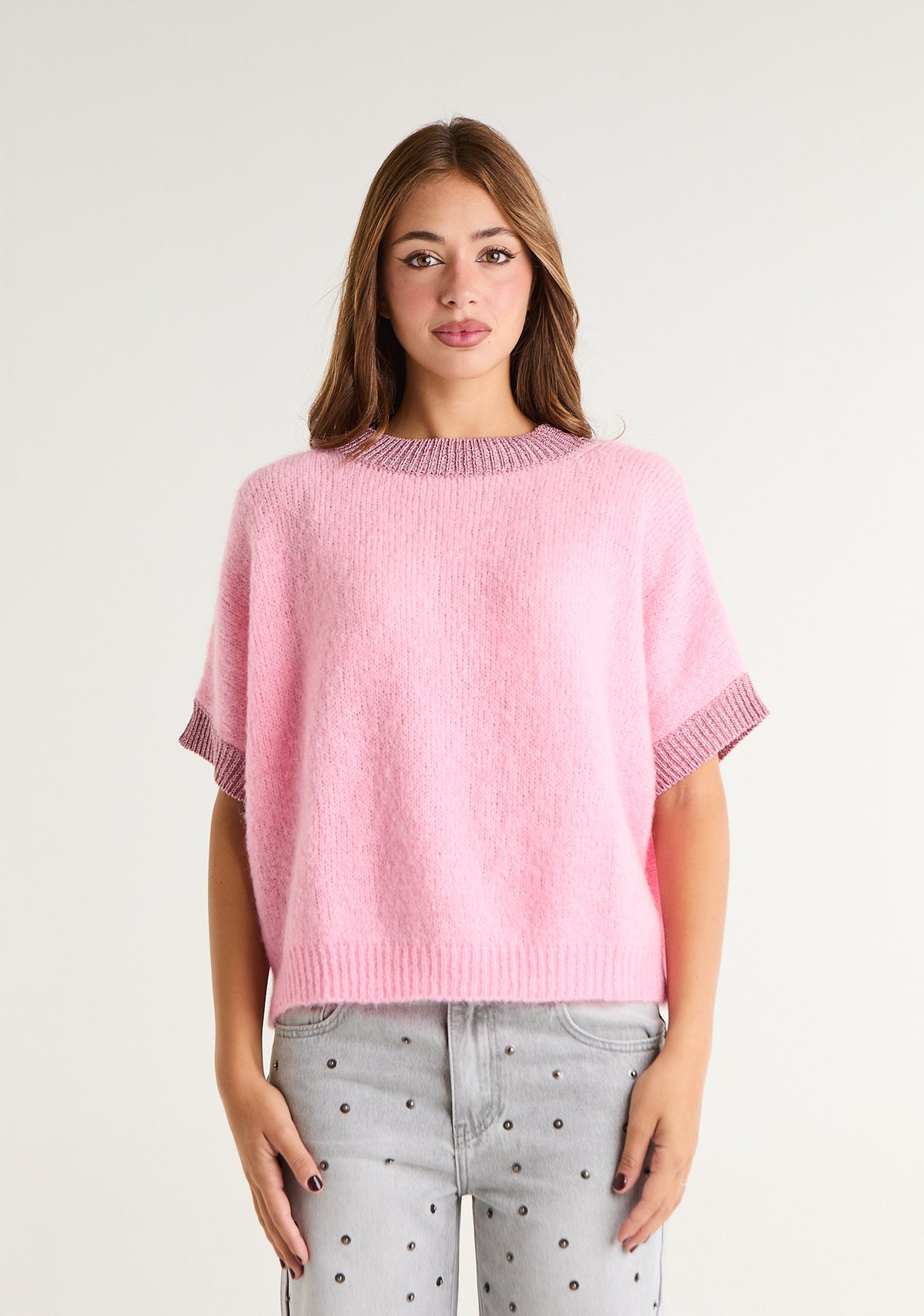 Maglione con dettaglio lurex su fasce
