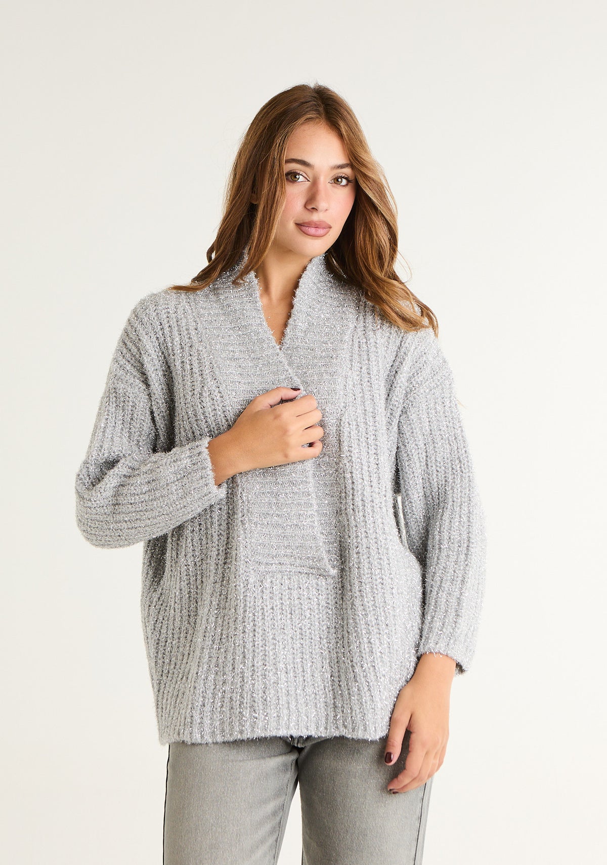 Maglia a coste con ampia scollatura