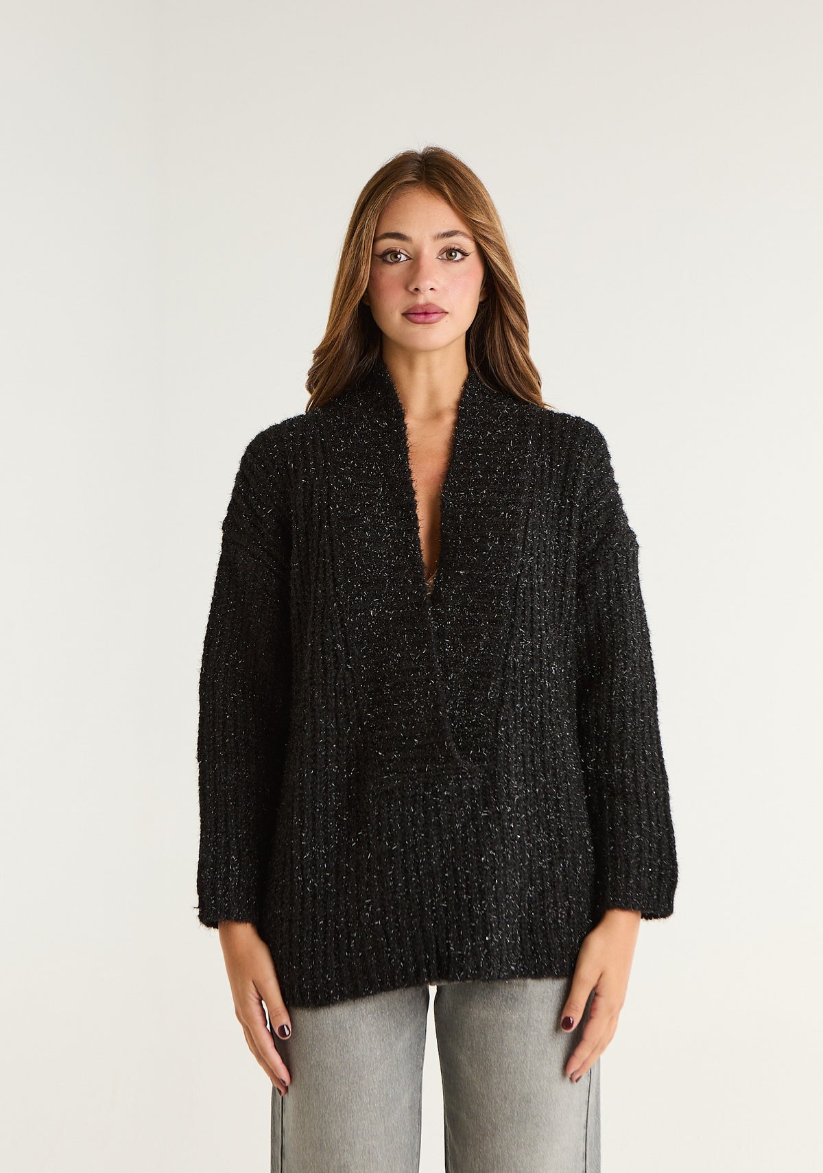 Maglia a coste con ampia scollatura