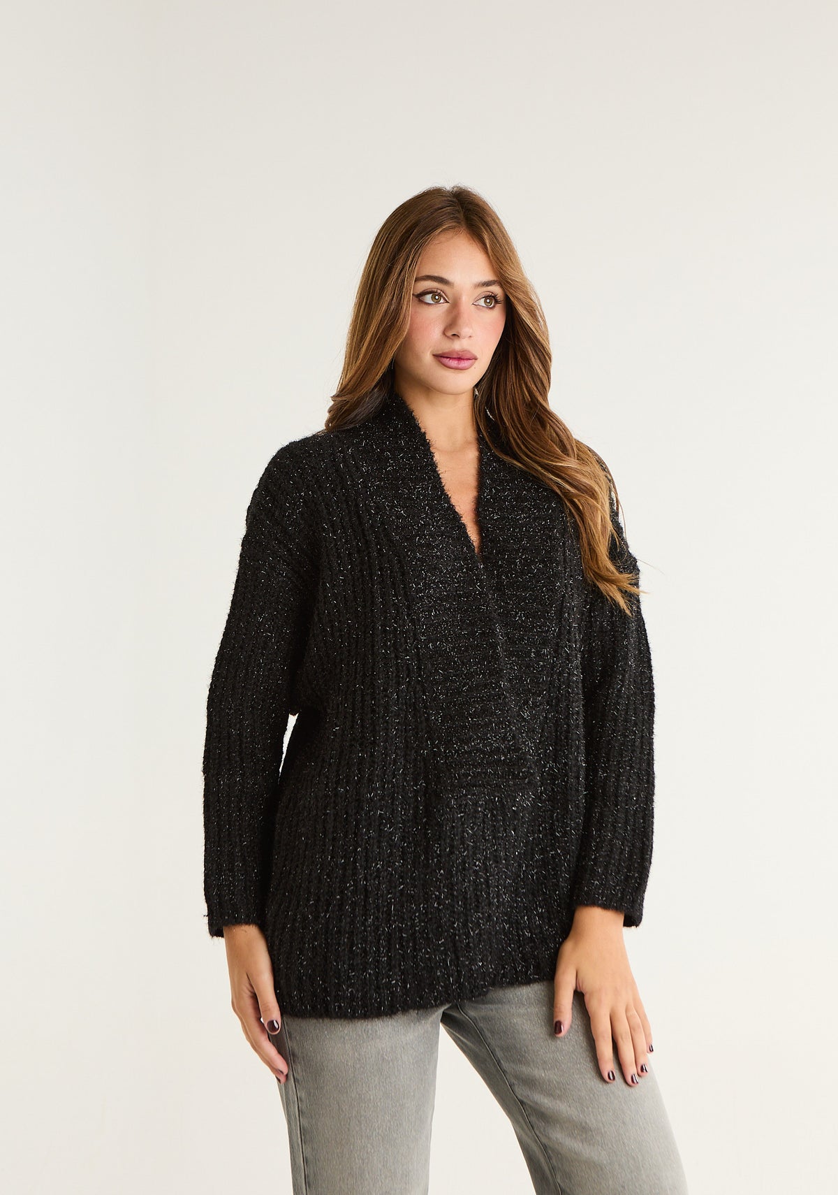 Maglia a coste con ampia scollatura
