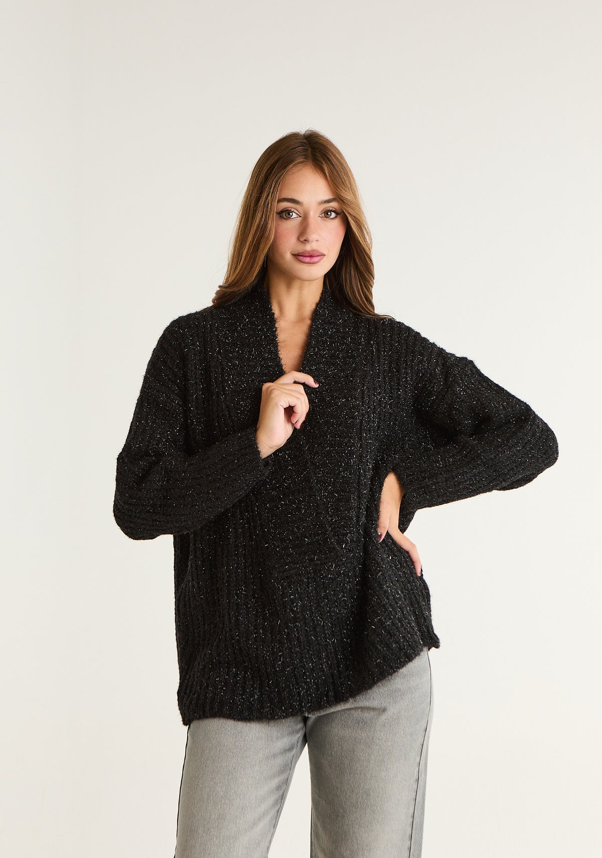 Maglia a coste con ampia scollatura