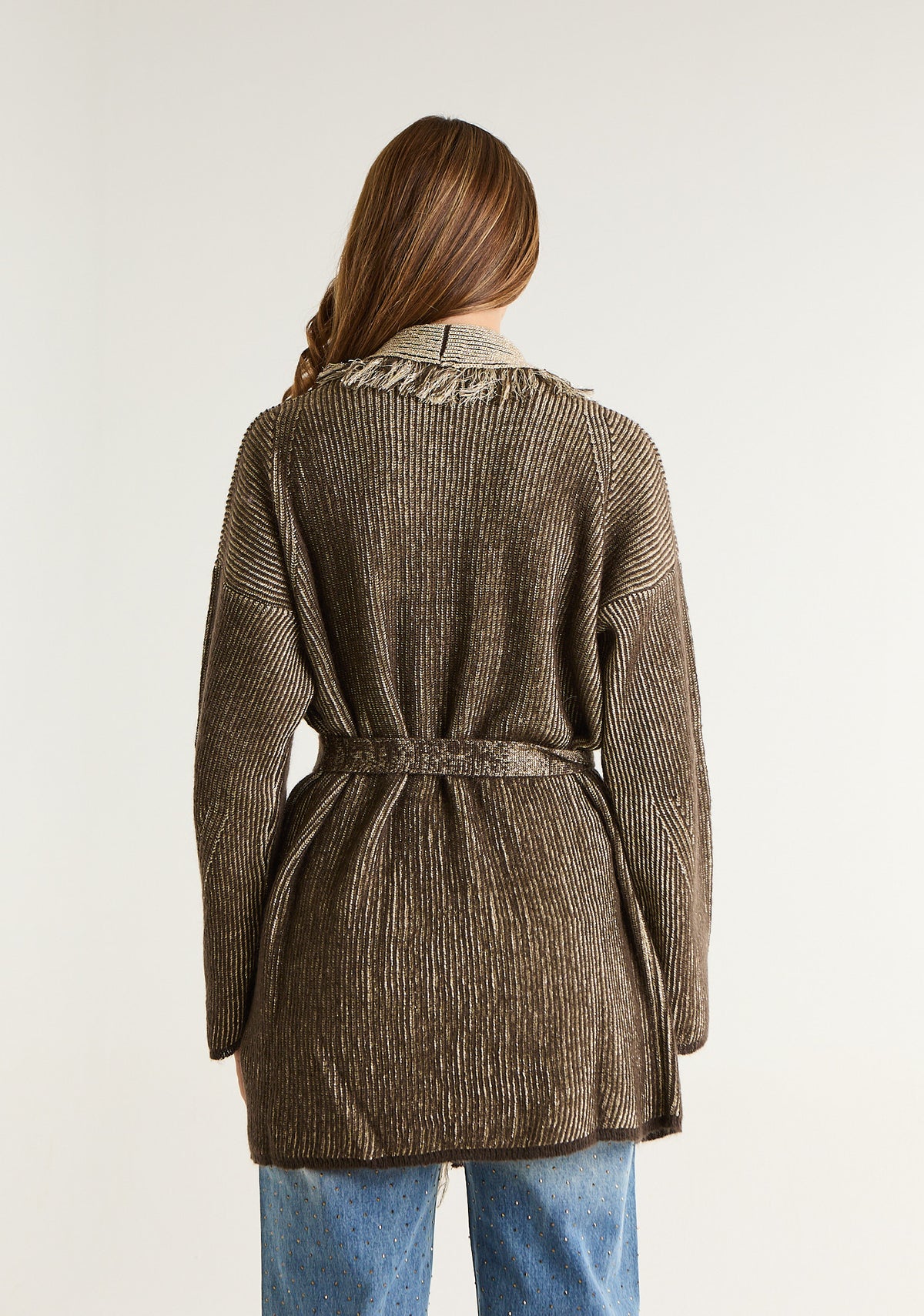 Cardigan sciallato con frange