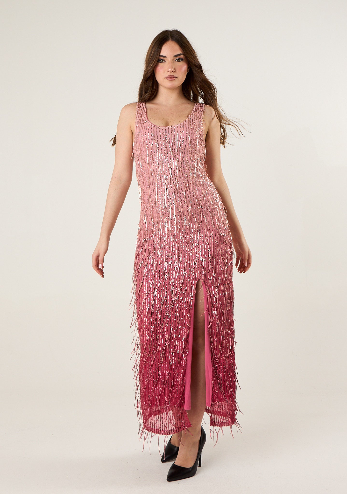 Abito lungo in paillettes