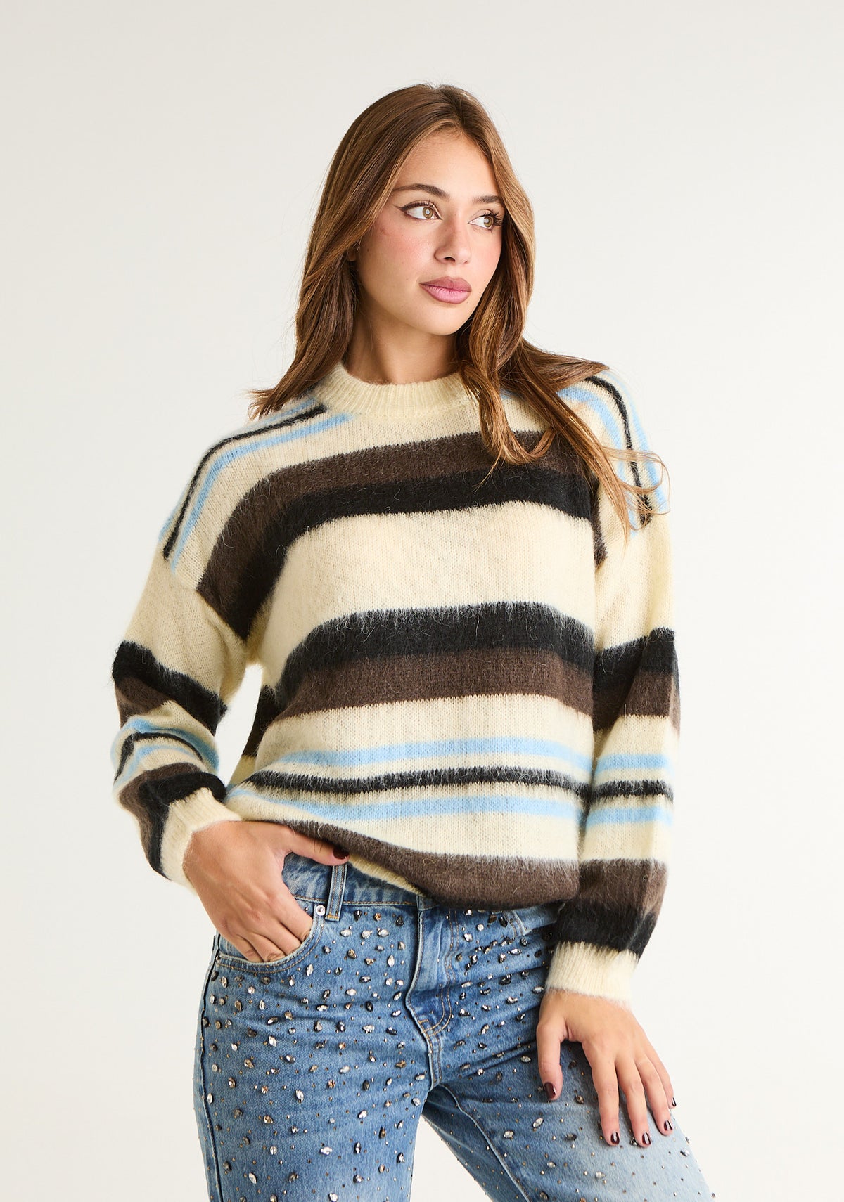 Maglia a righe in misto mohair