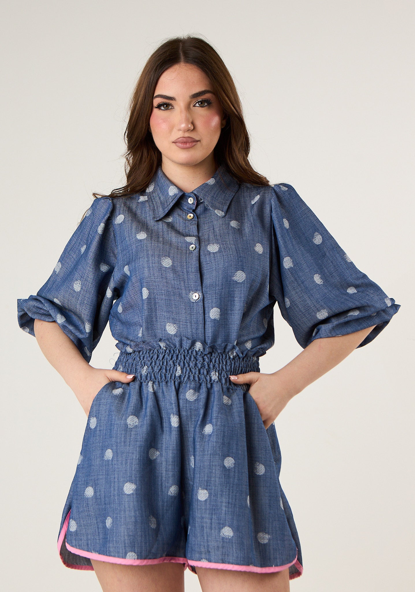 Camicia denim a pois