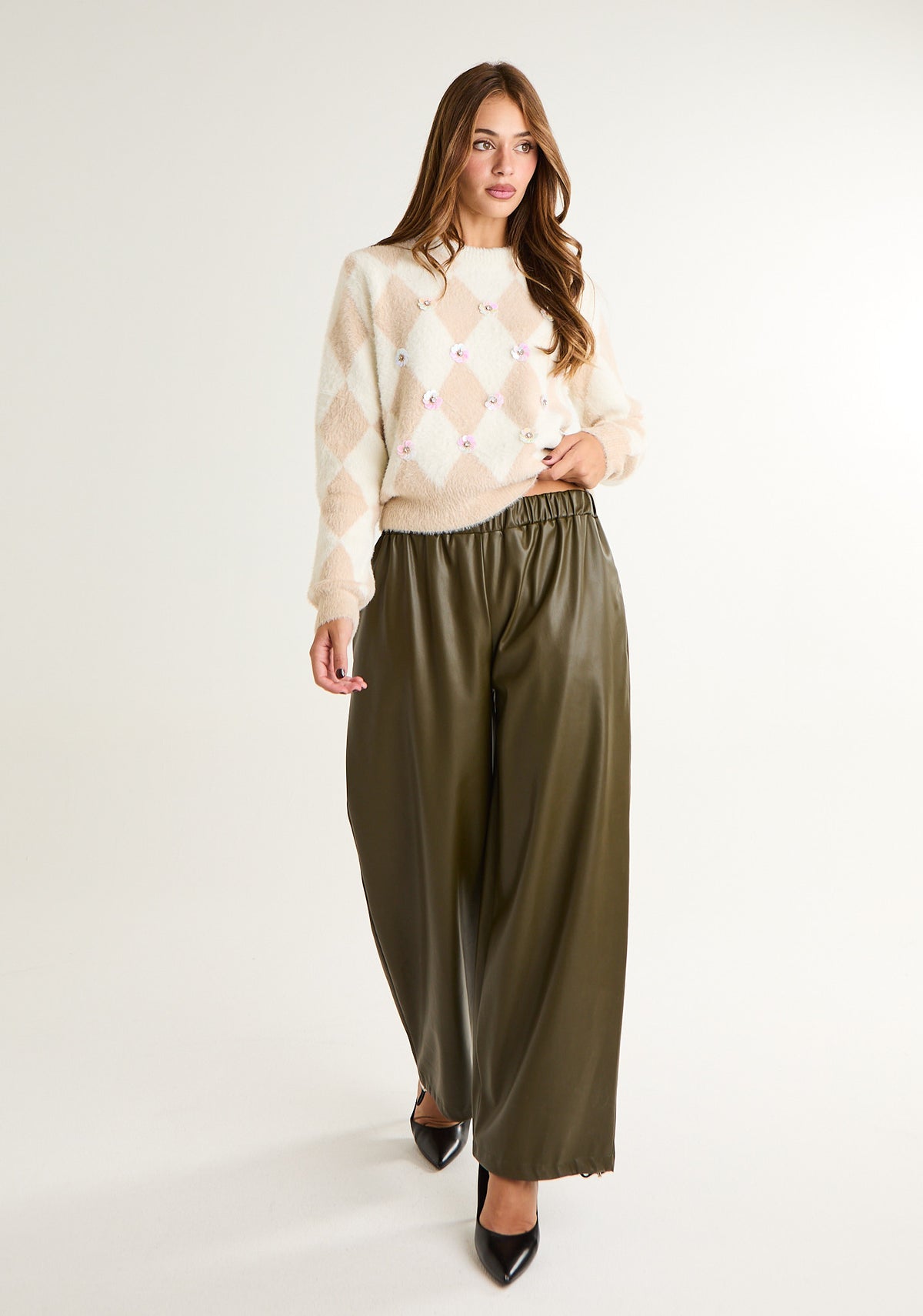 Pantalone gambe larghe in ecopelle