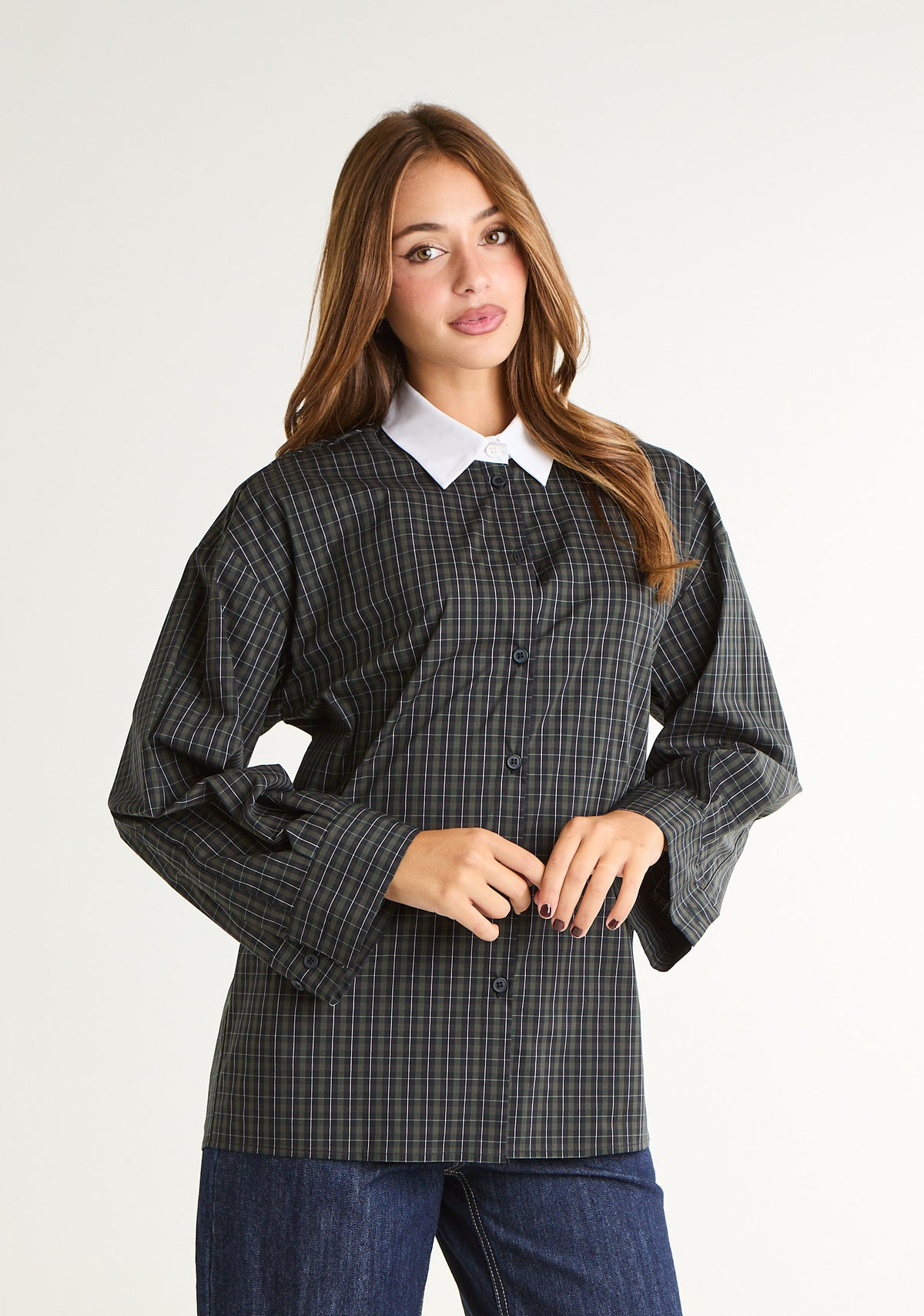 Camicia check con colletto a contrasto