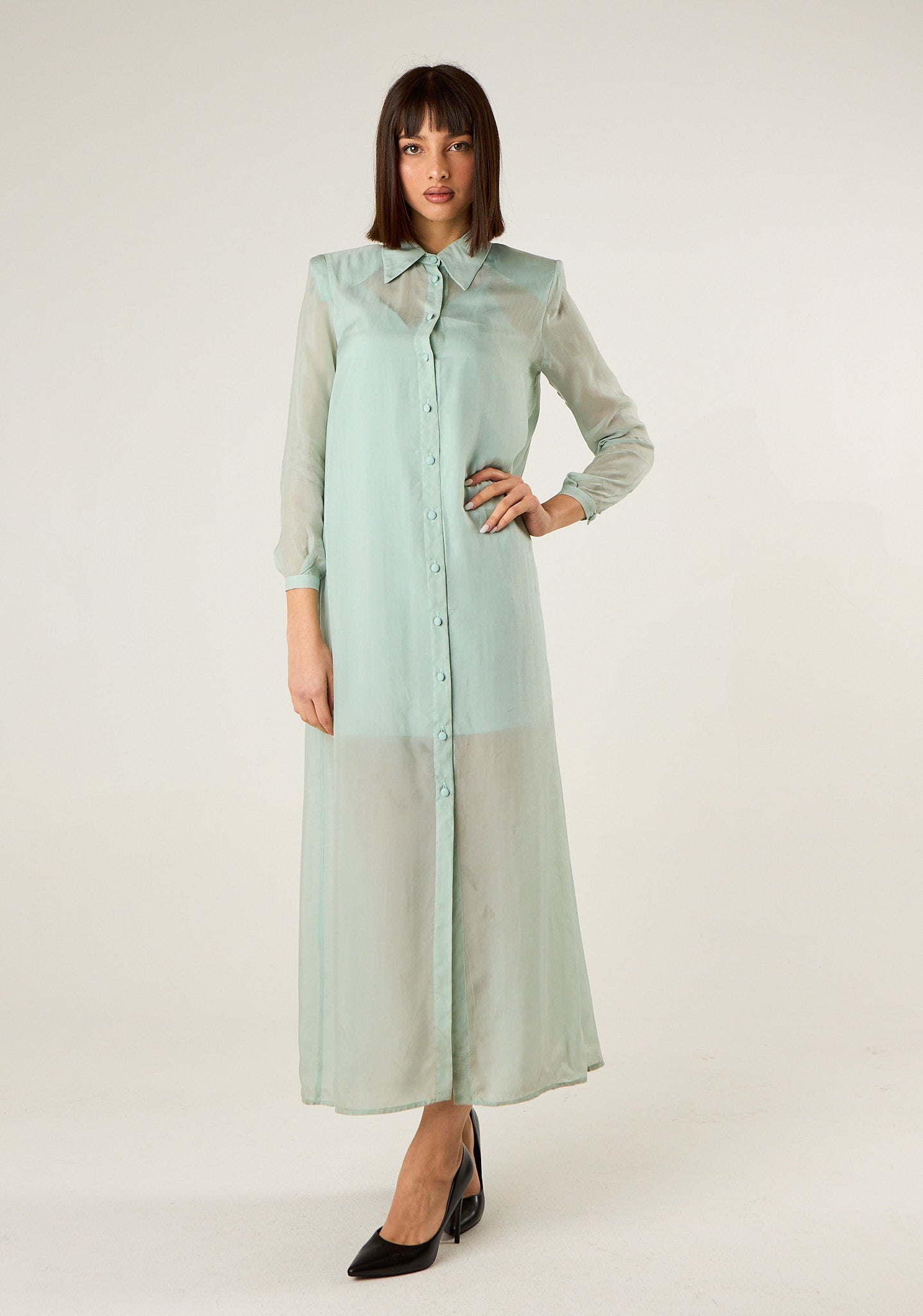 Abito lungo chemisier semitrasparente