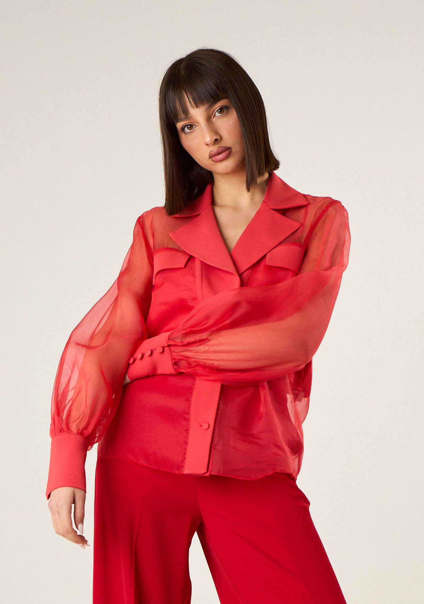 Camicia con maniche in organza