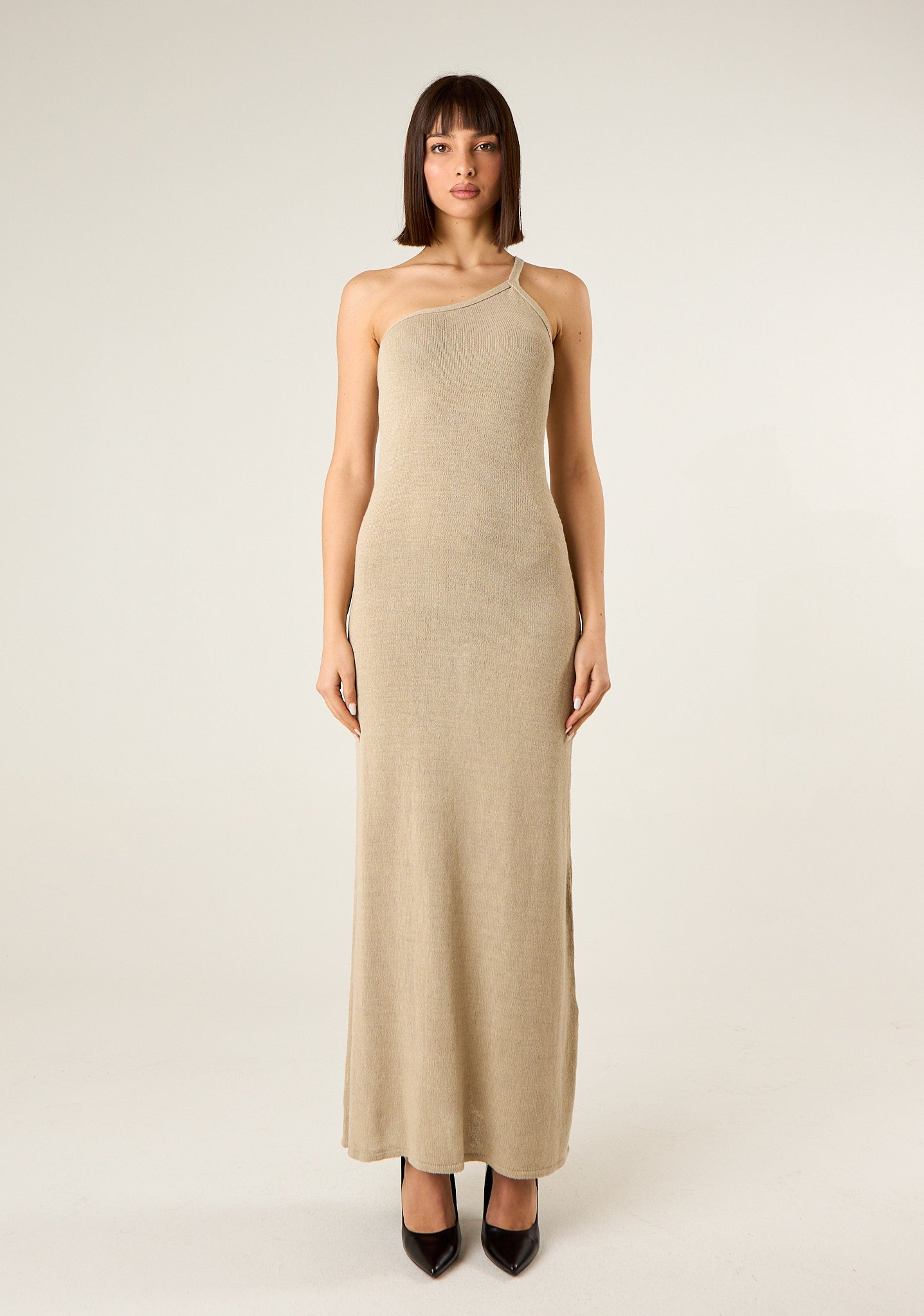 Abito lungo monospalla in maglia