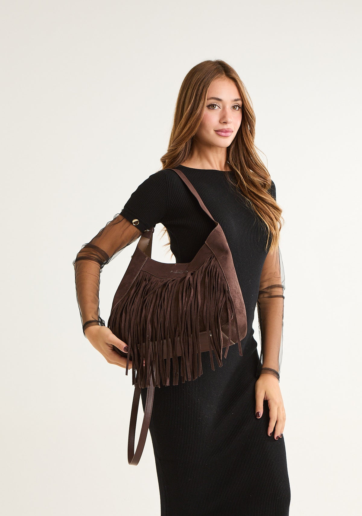 Borsa hobo con frange