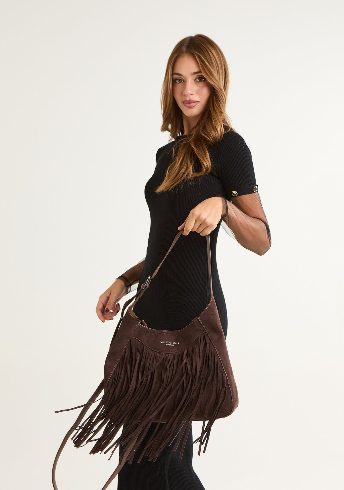 Borsa hobo con frange