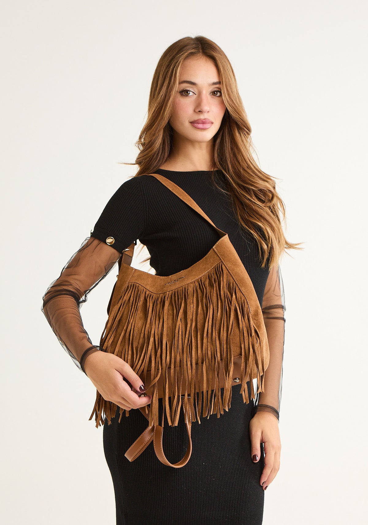 Borsa hobo con frange
