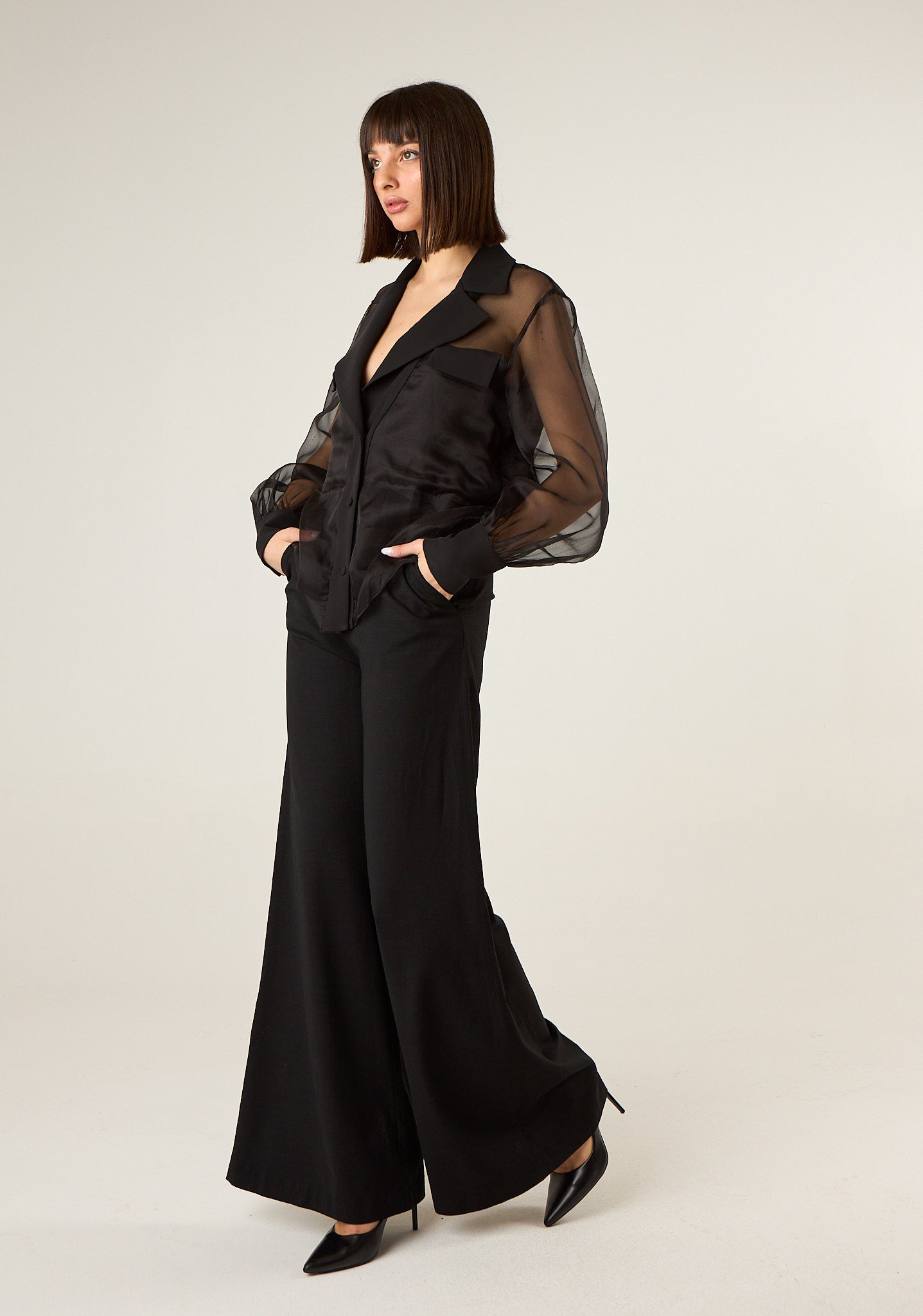 Camicia con maniche in organza