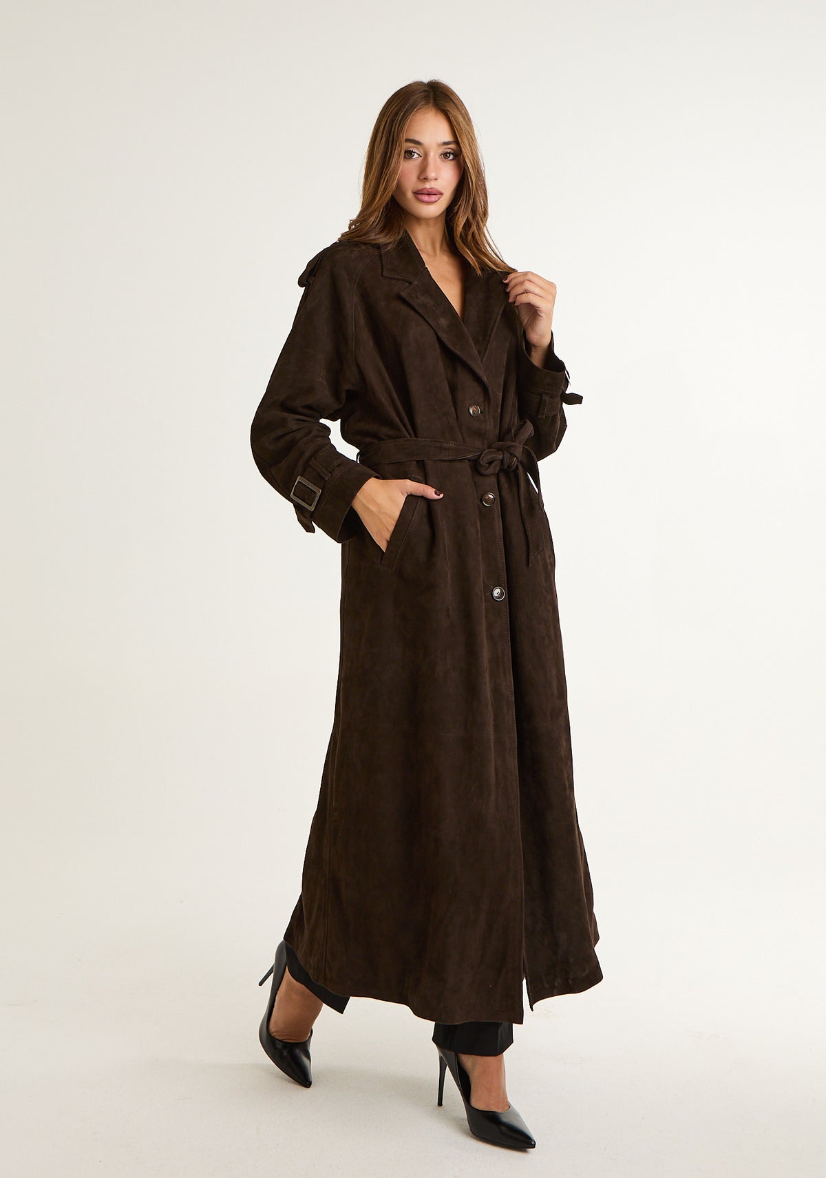 Trench lungo in suede