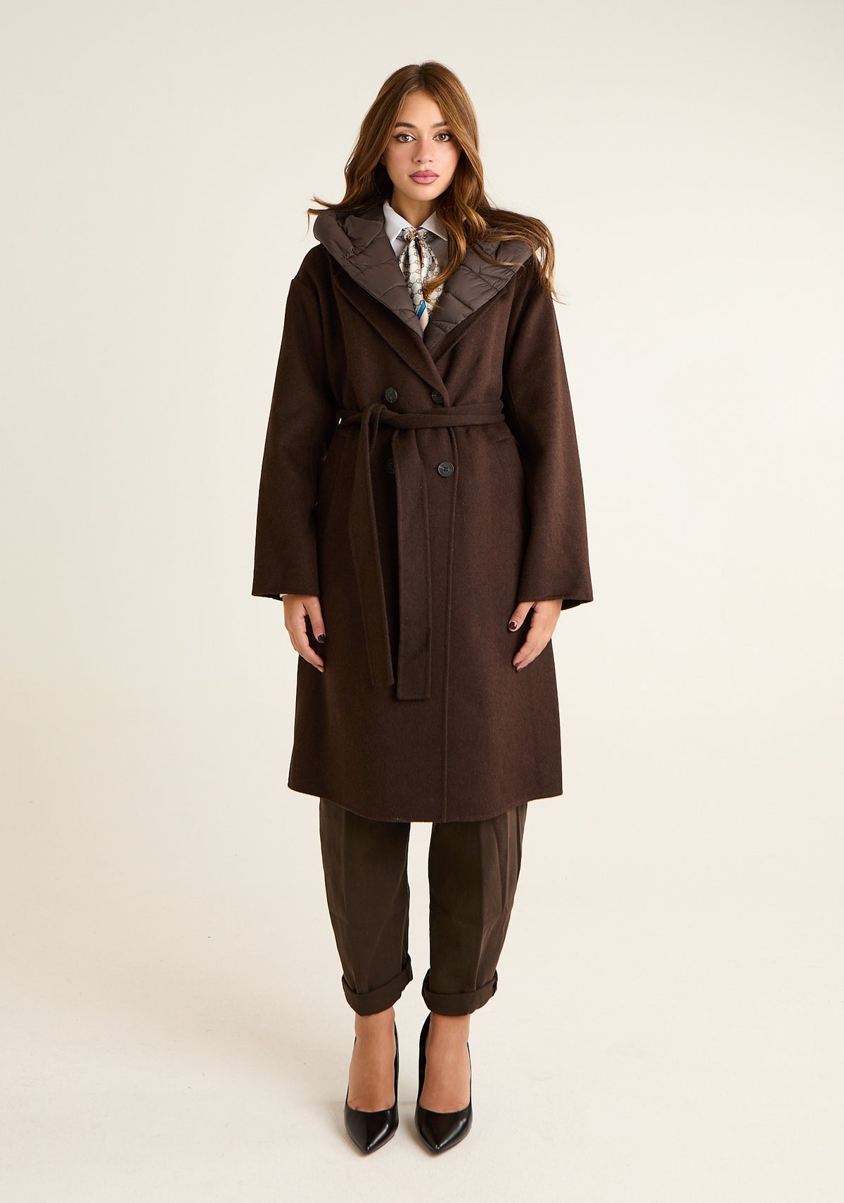 Cappotto bi-tessuto con cappuccio removibile