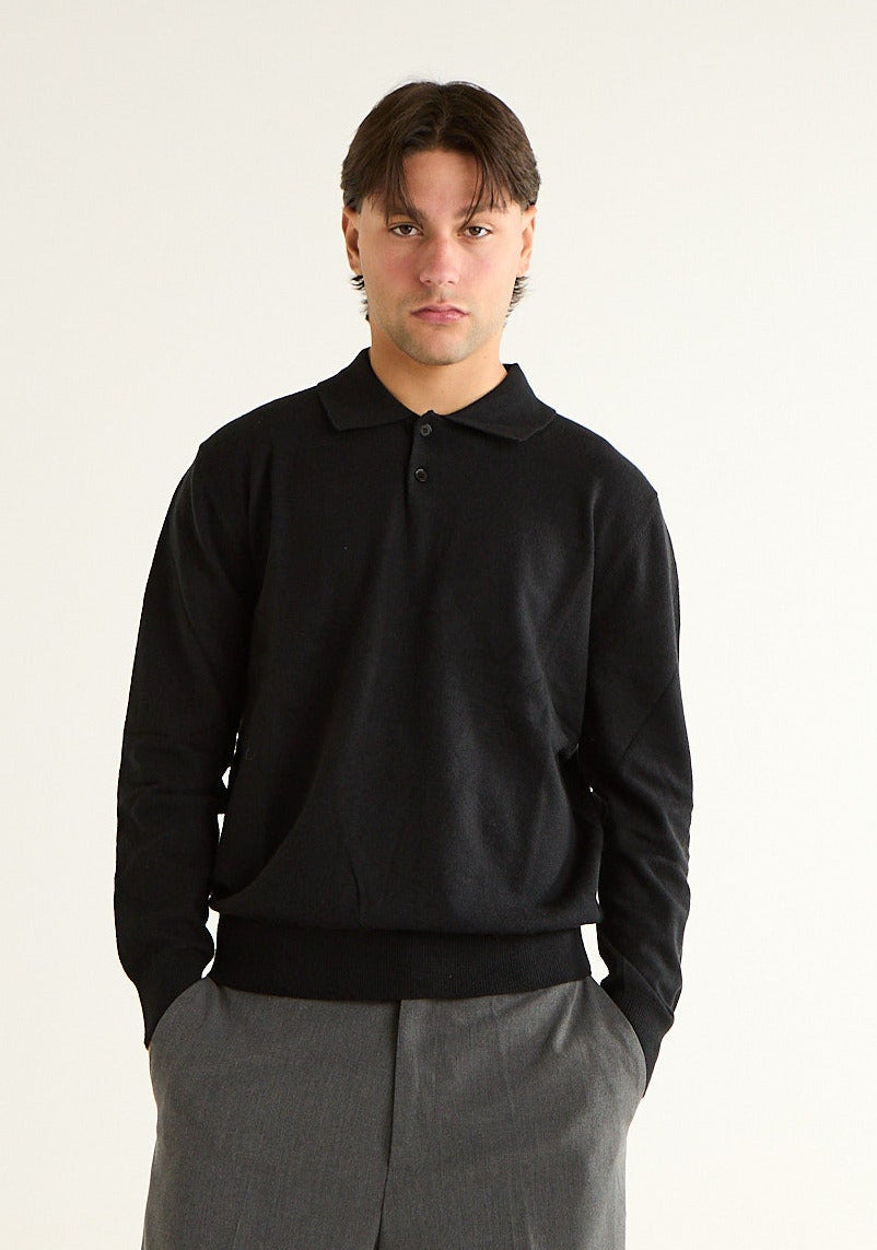 Maglia polo in lana a maniche lunghe
