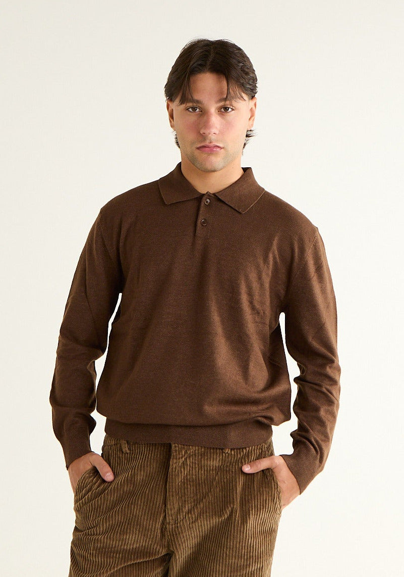 Maglia polo in lana a maniche lunghe