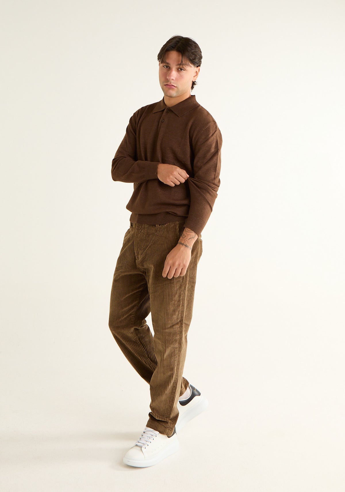 Maglia polo in lana a maniche lunghe