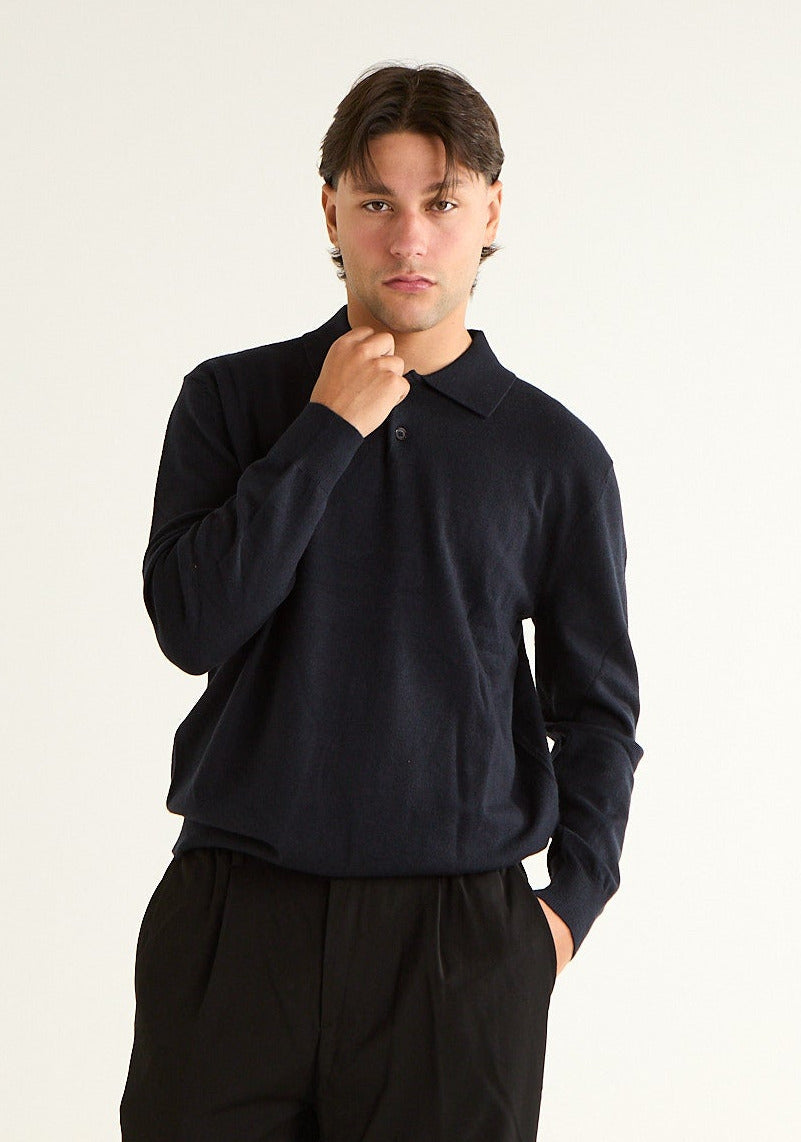 Maglia polo in lana a maniche lunghe