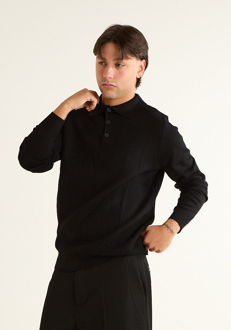 Maglia polo con lavorazione a nido d'ape