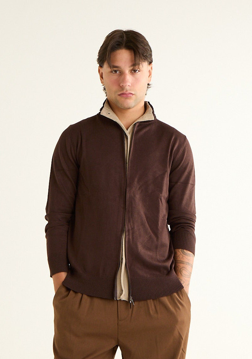 Maglia lupetto bicolore con zip