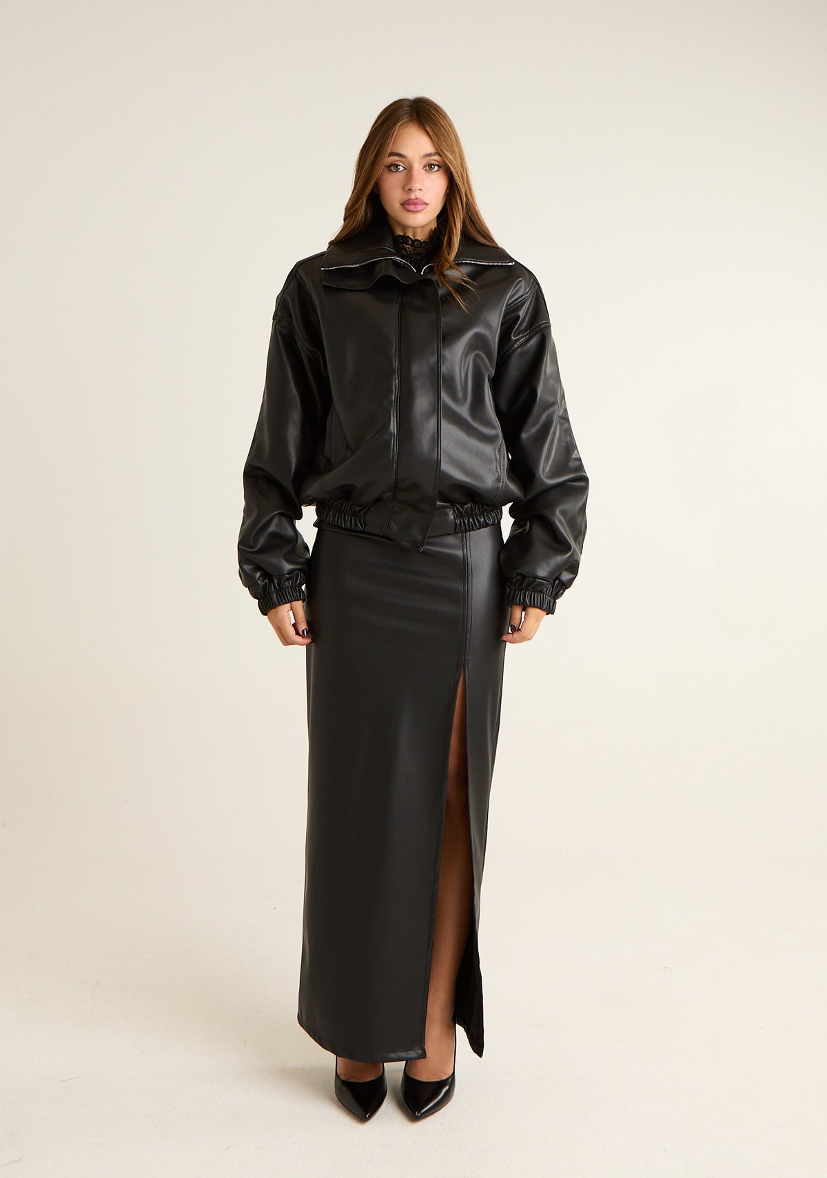 Giubbino bomber in ecopelle liscia