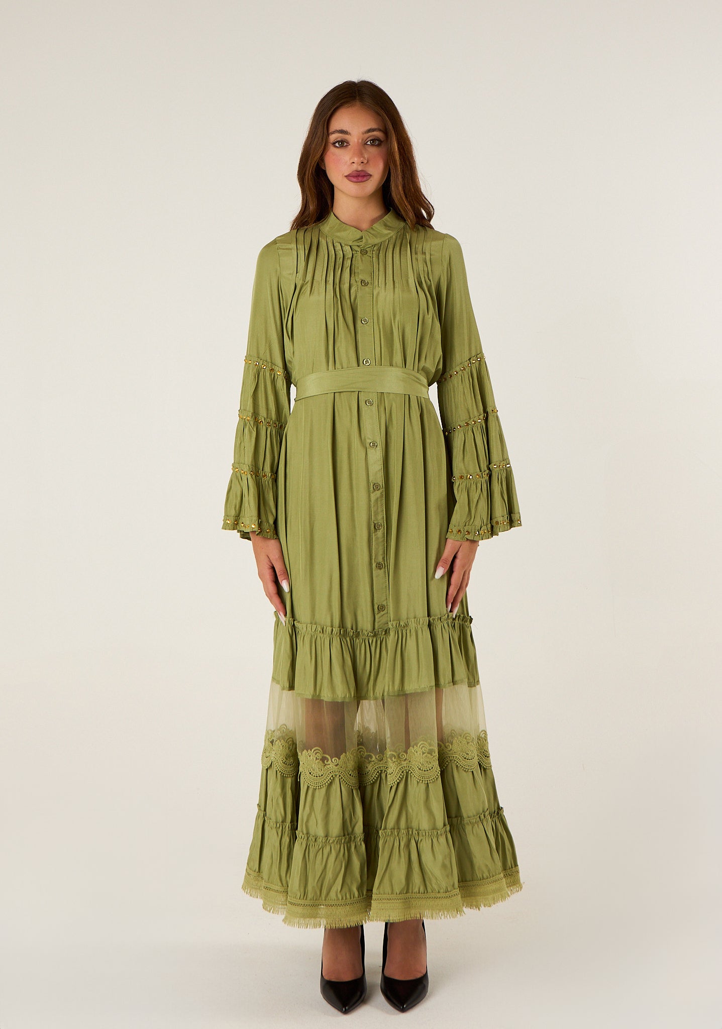 Abito maxi con trasparenza