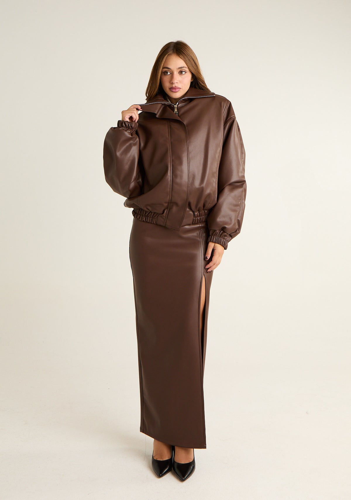 Giubbino bomber in ecopelle liscia