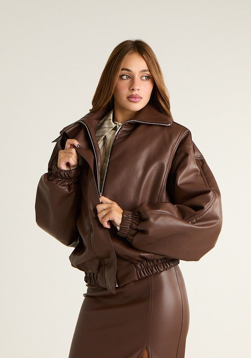 Giubbino bomber in ecopelle liscia