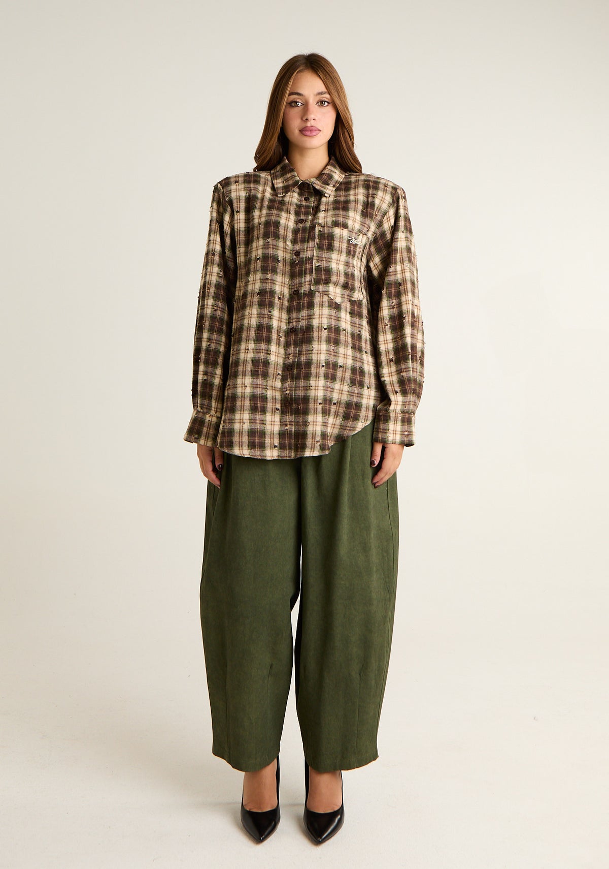 Camicia tartan con ricamo