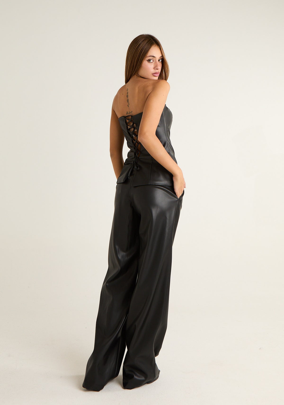 Pantalone palazzo in ecopelle