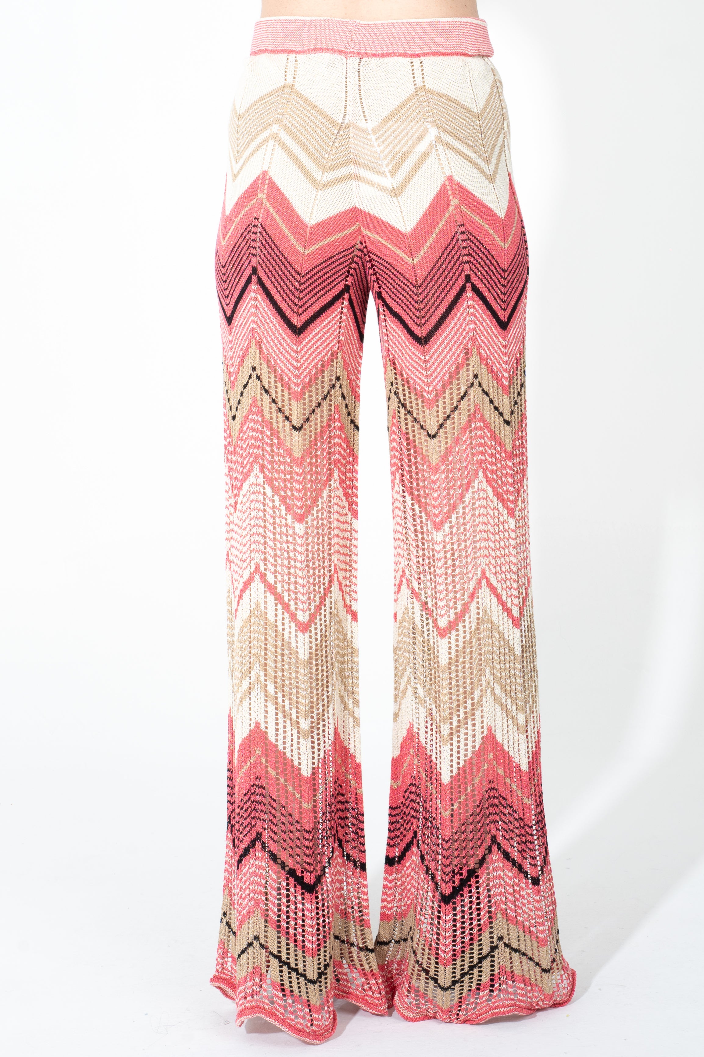 Pantalone in maglia traforata con fondo stondato