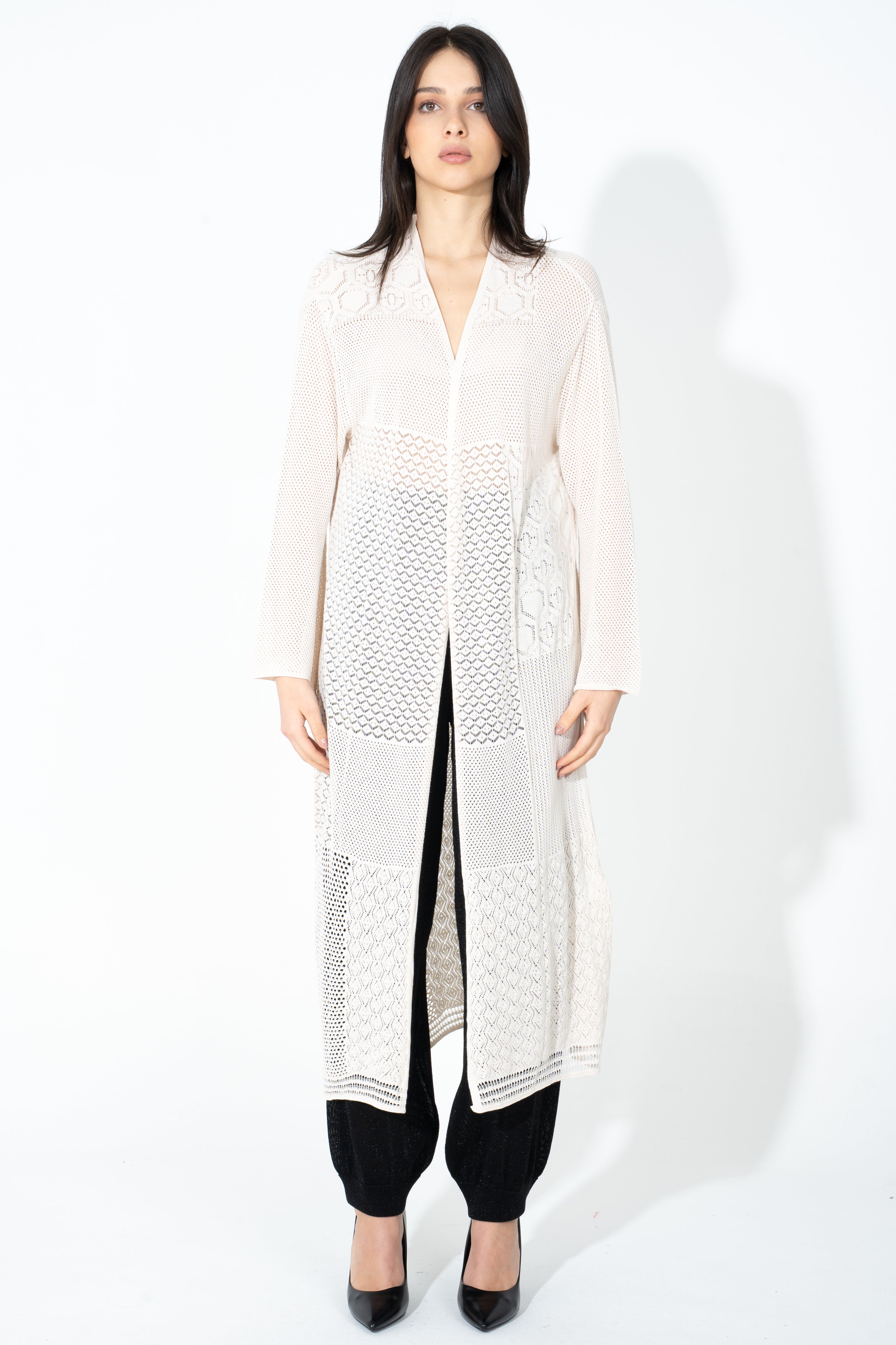Kimono lungo in maglia punto pizzo