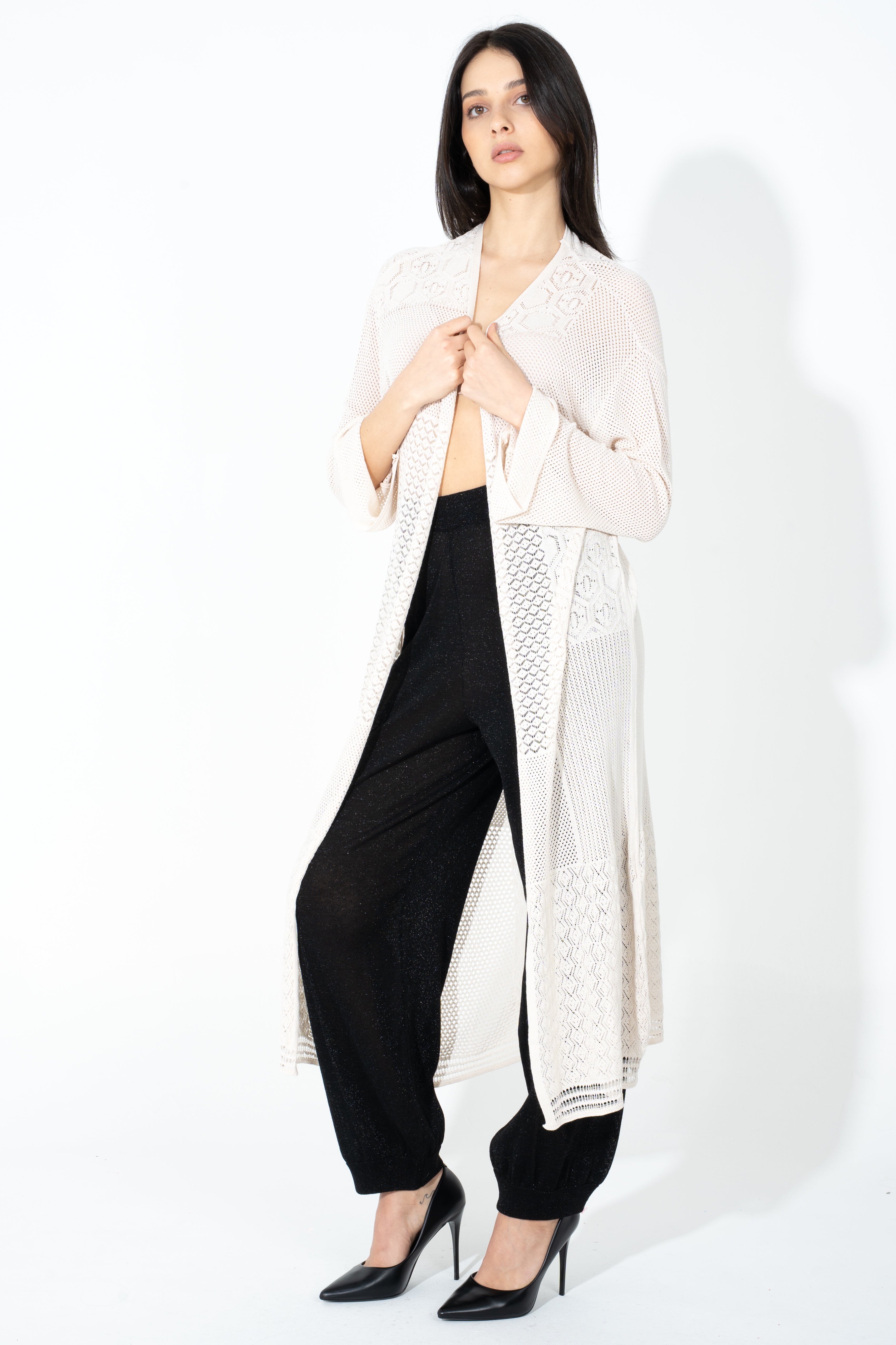 Kimono lungo in maglia punto pizzo