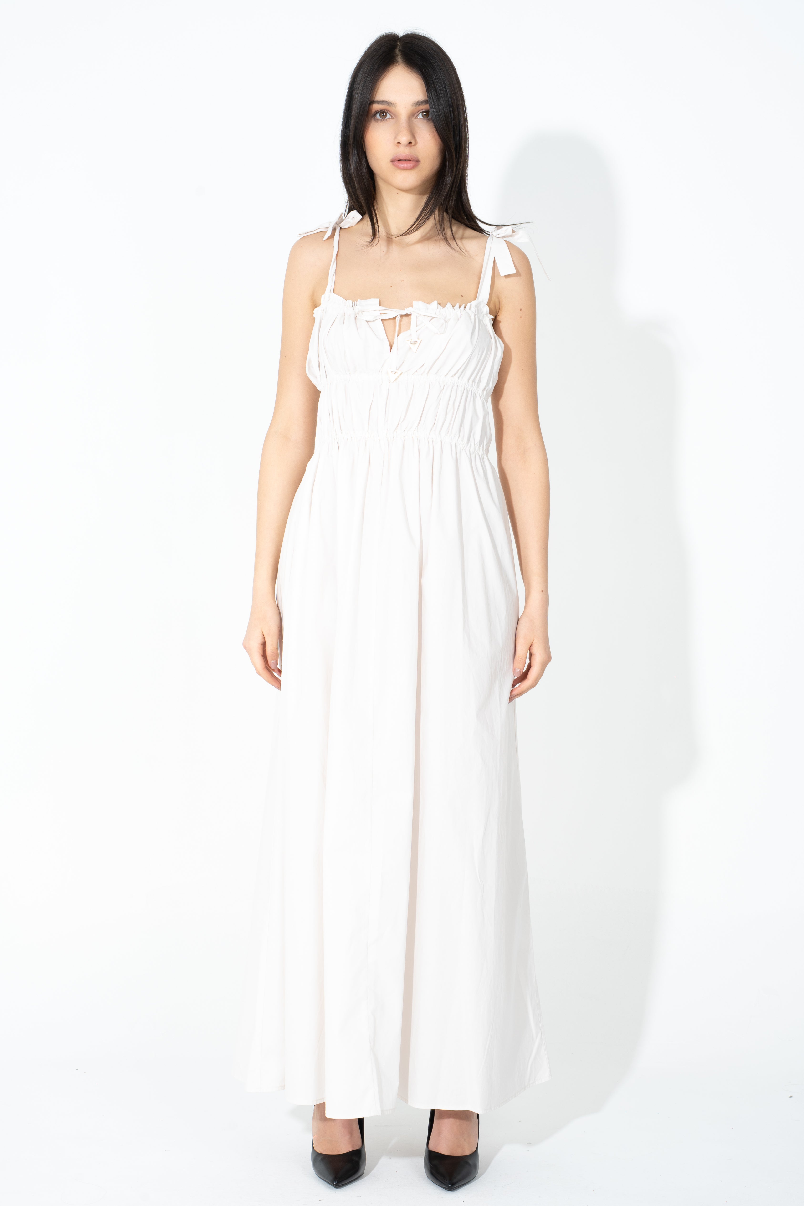 Abito maxi con corpetto smock