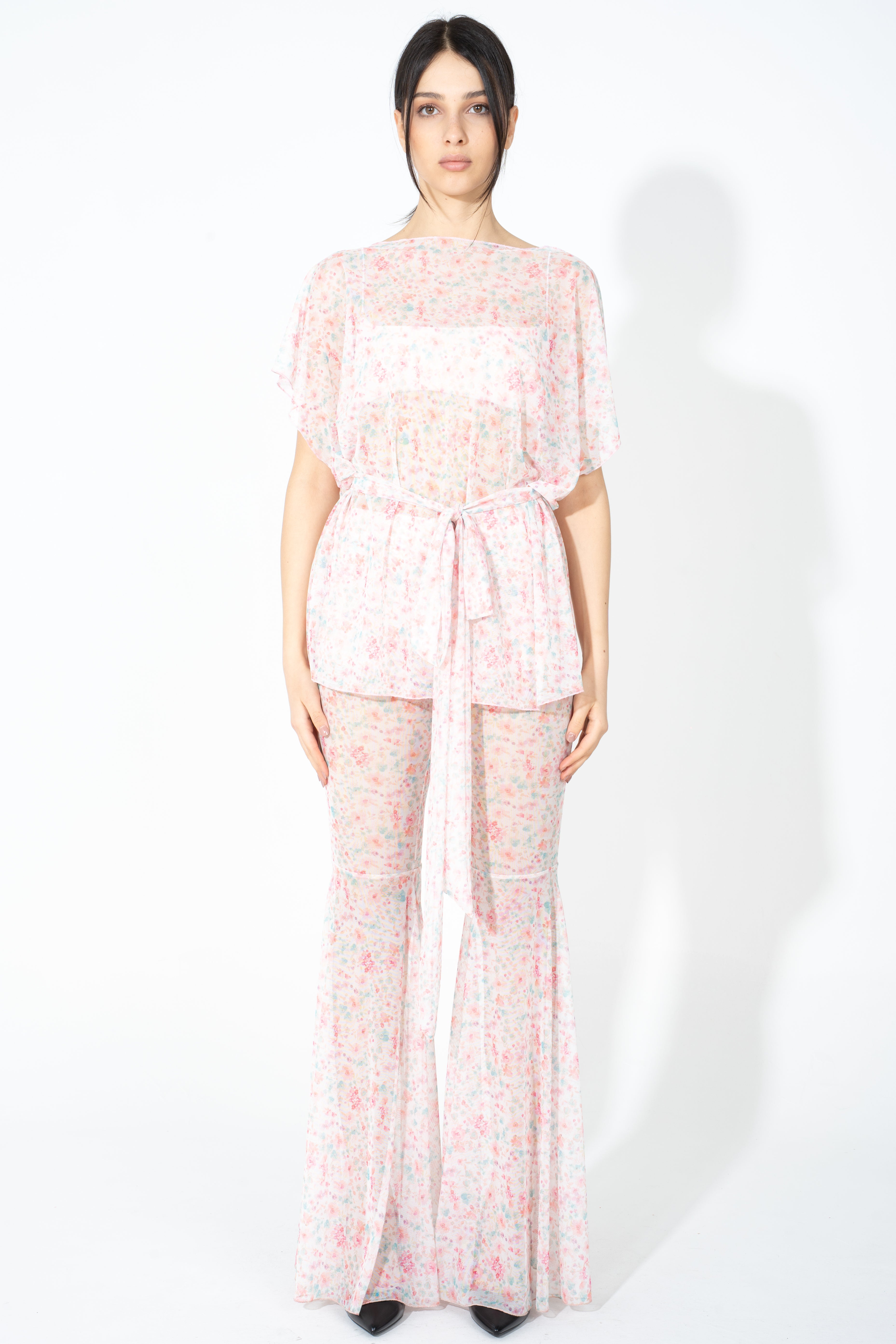 Pantalone ricamato a fiori