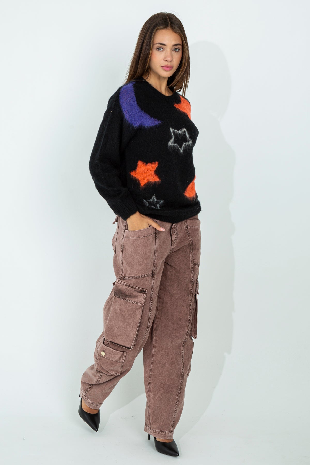 Wool sweater with designs