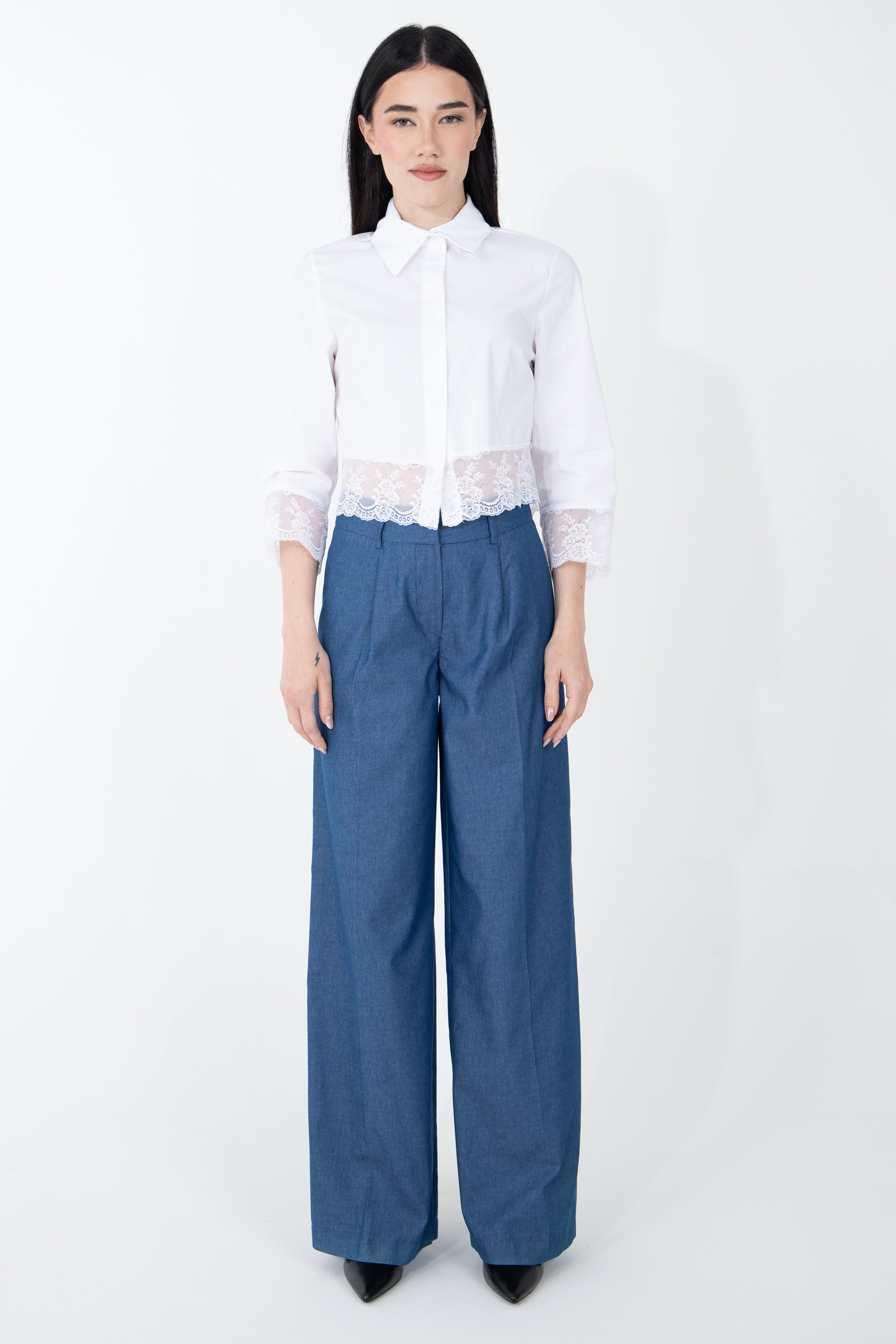 Pantalone palazzo in tessuto denim