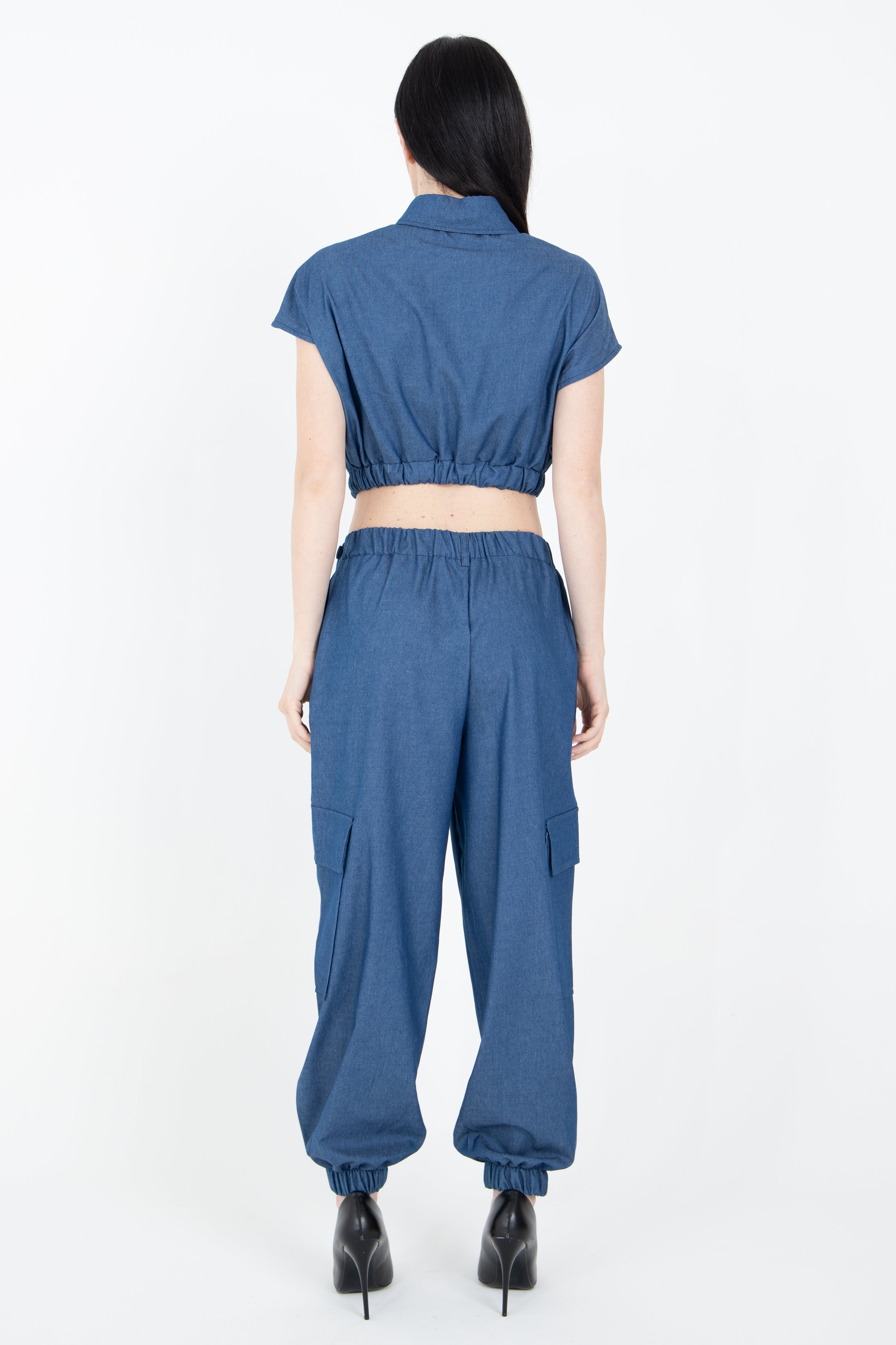 Camicia crop in tessuto denim