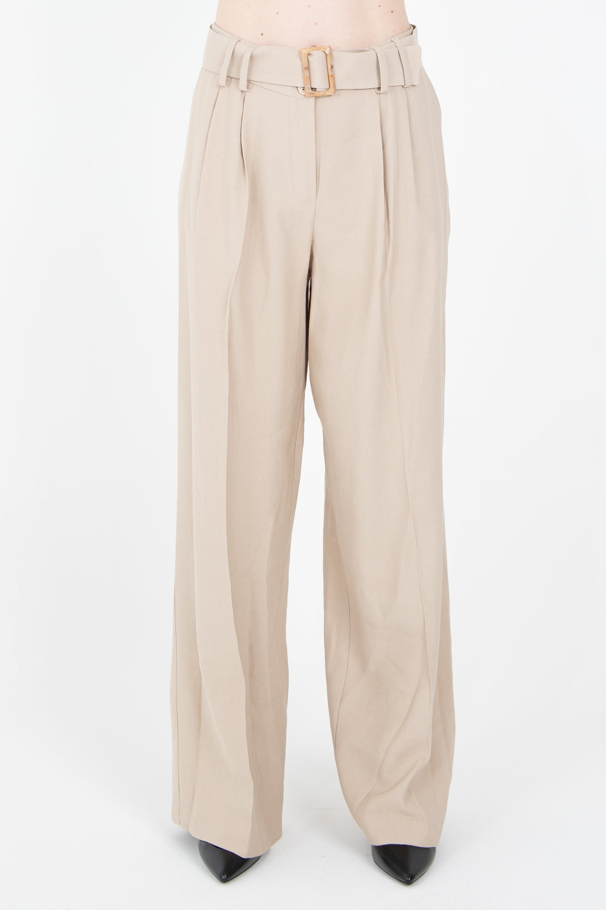 Pantalone palazzo con cintura coordinata
