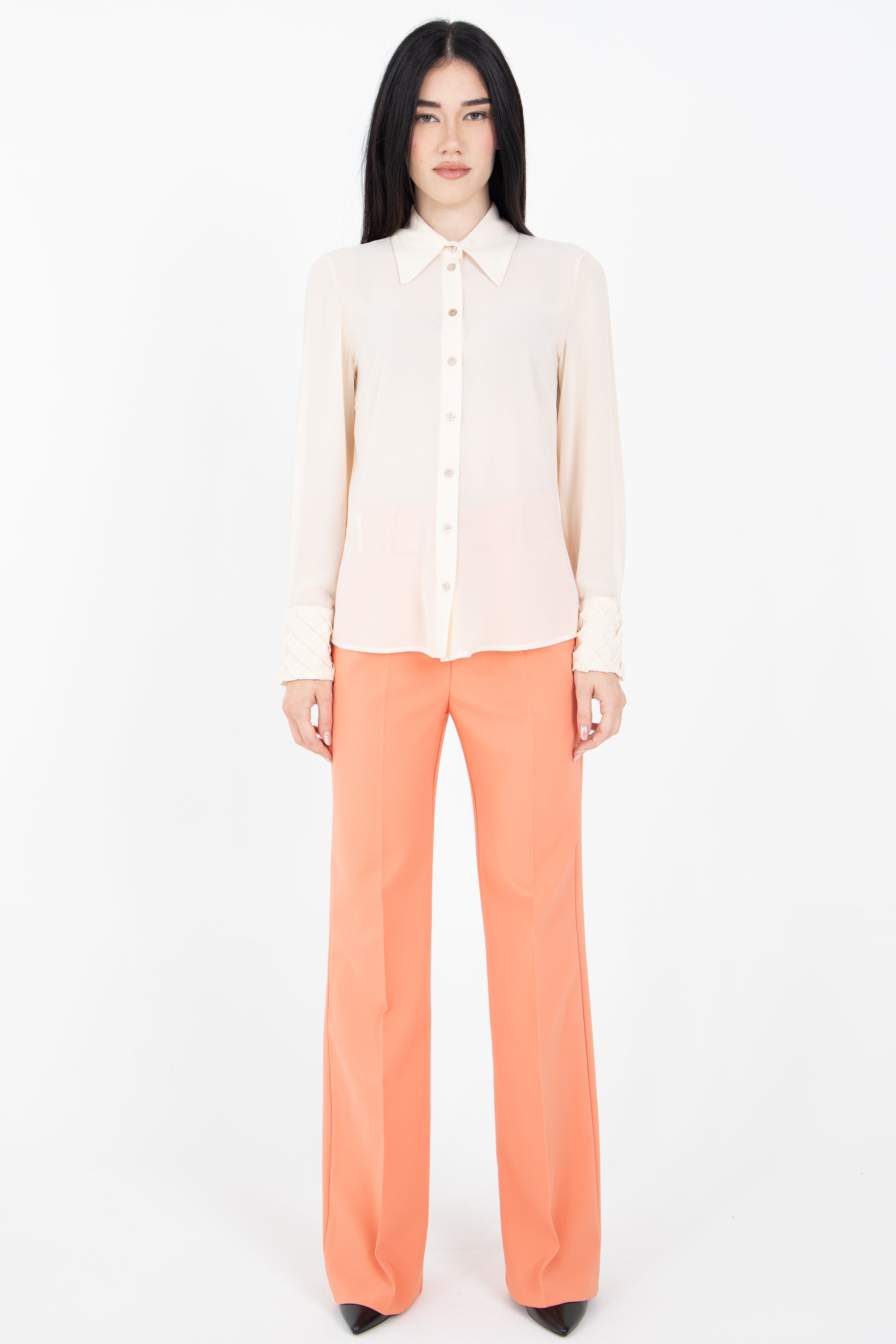 Camicia in georgette con polsino lavorato