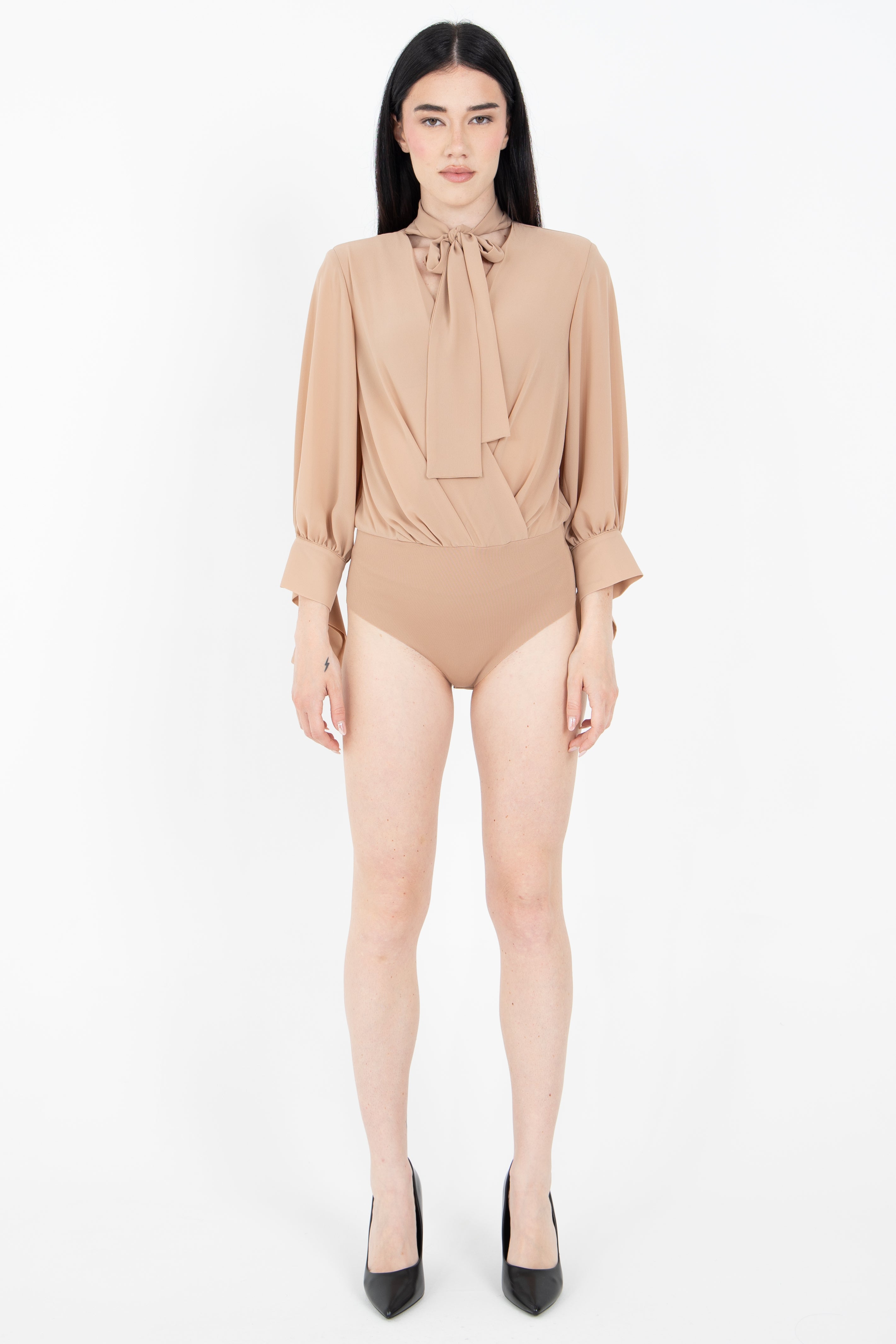 Body in georgette con profonda scollatura