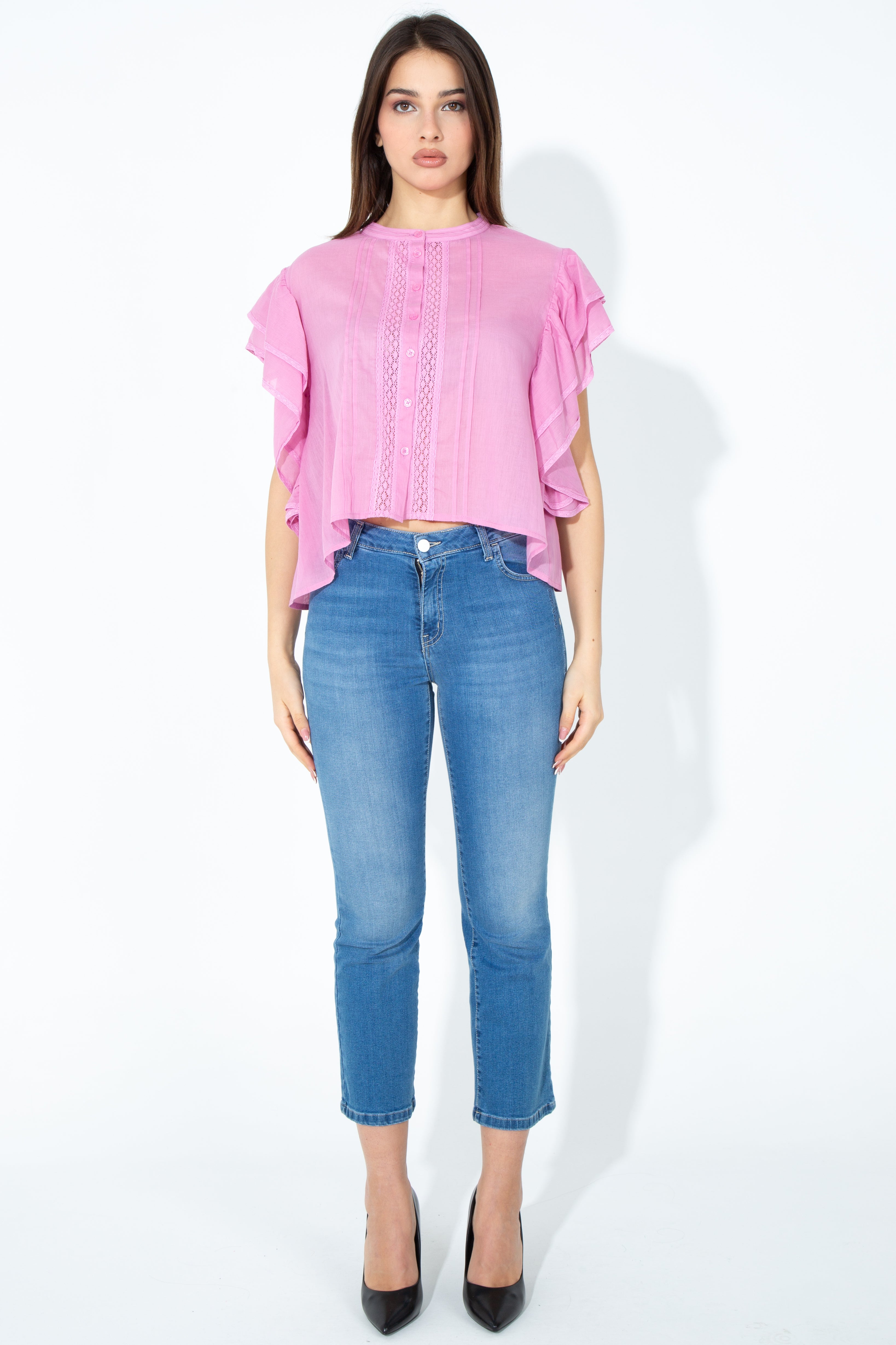 Blusa con maniche in rouches