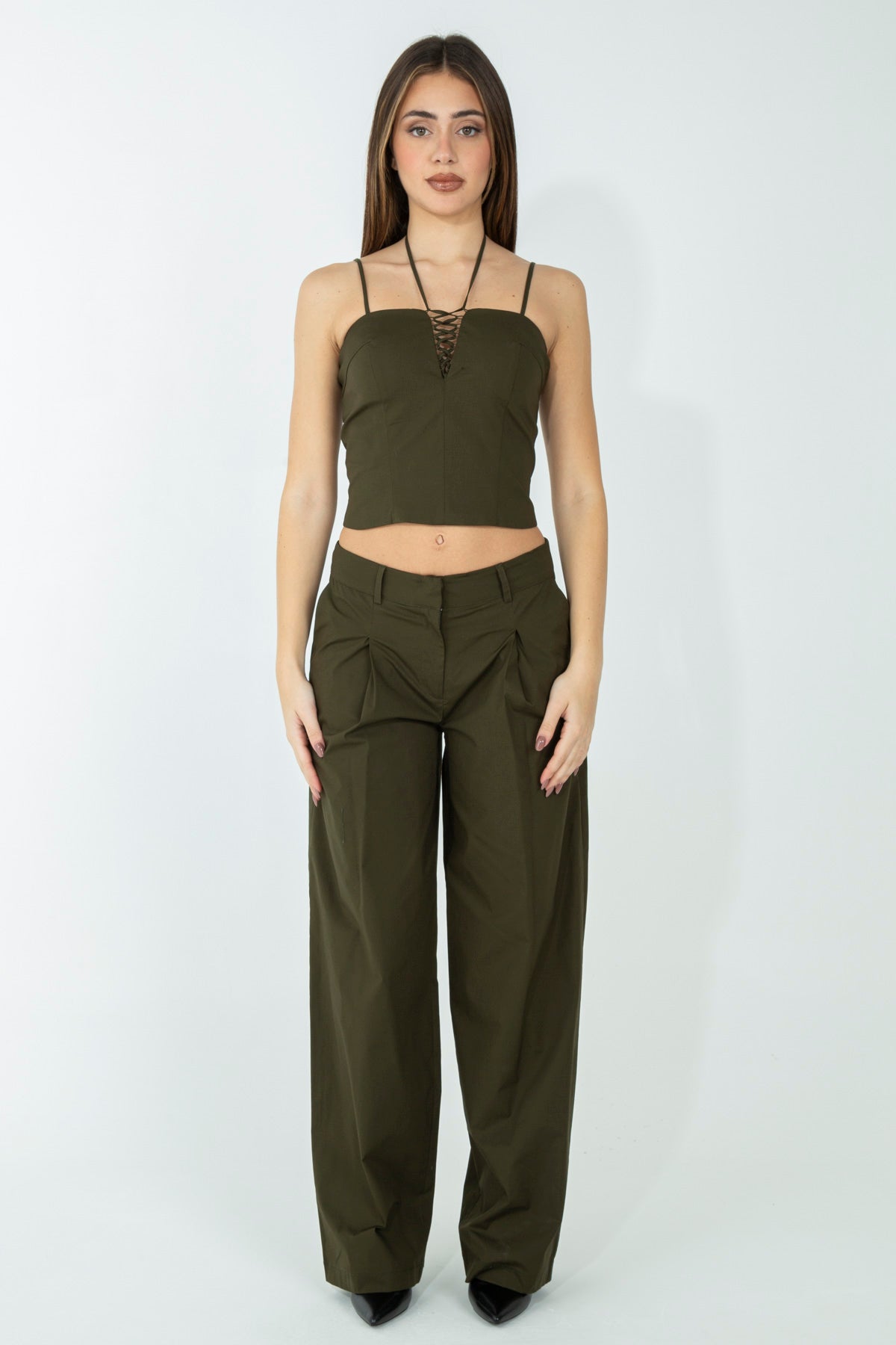 Top Corset in Cotone con Dettagli Lace-up