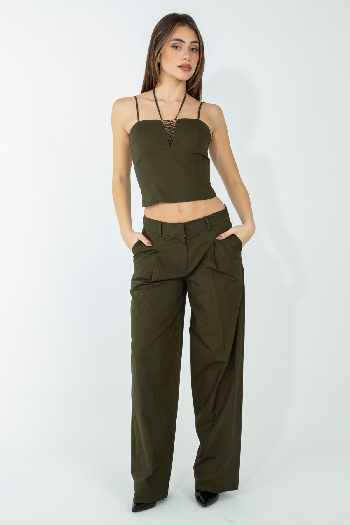 Top Corset in Cotone con Dettagli Lace-up