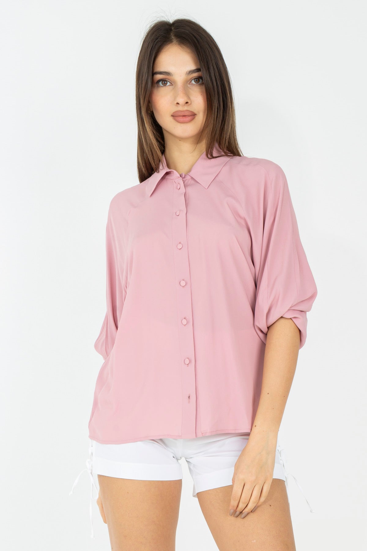 Camicia in misto seta con maniche 3/4